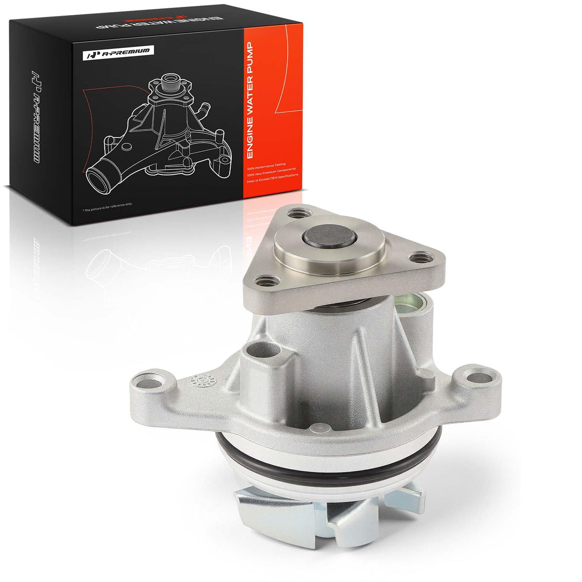A-Premium front view water pump showing fitment and direct-replacement benefit
