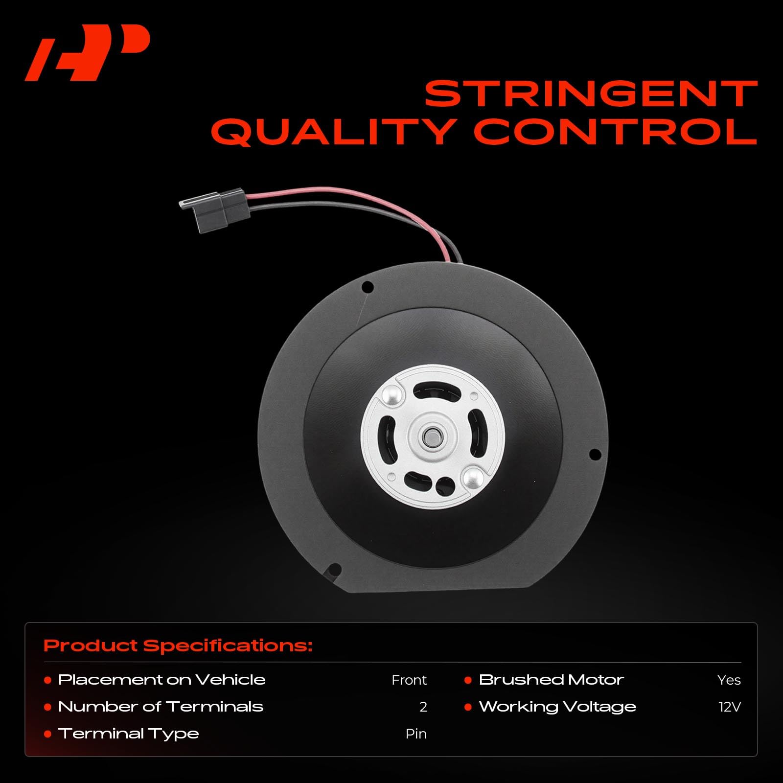 A-Premium heater blower motor side profile demonstrating OE-style housing