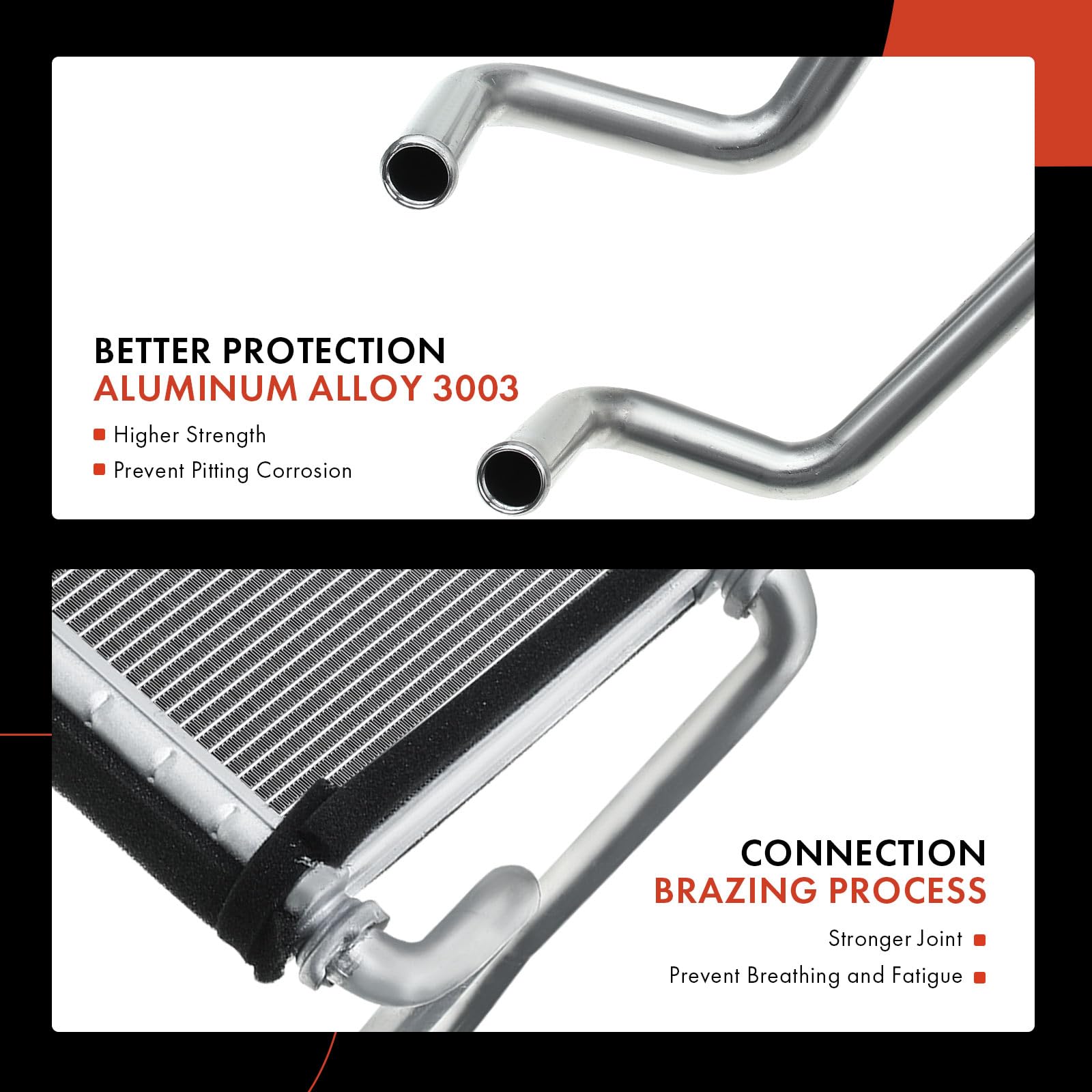 A-Premium heater core packaging and label showing reference numbers and protection