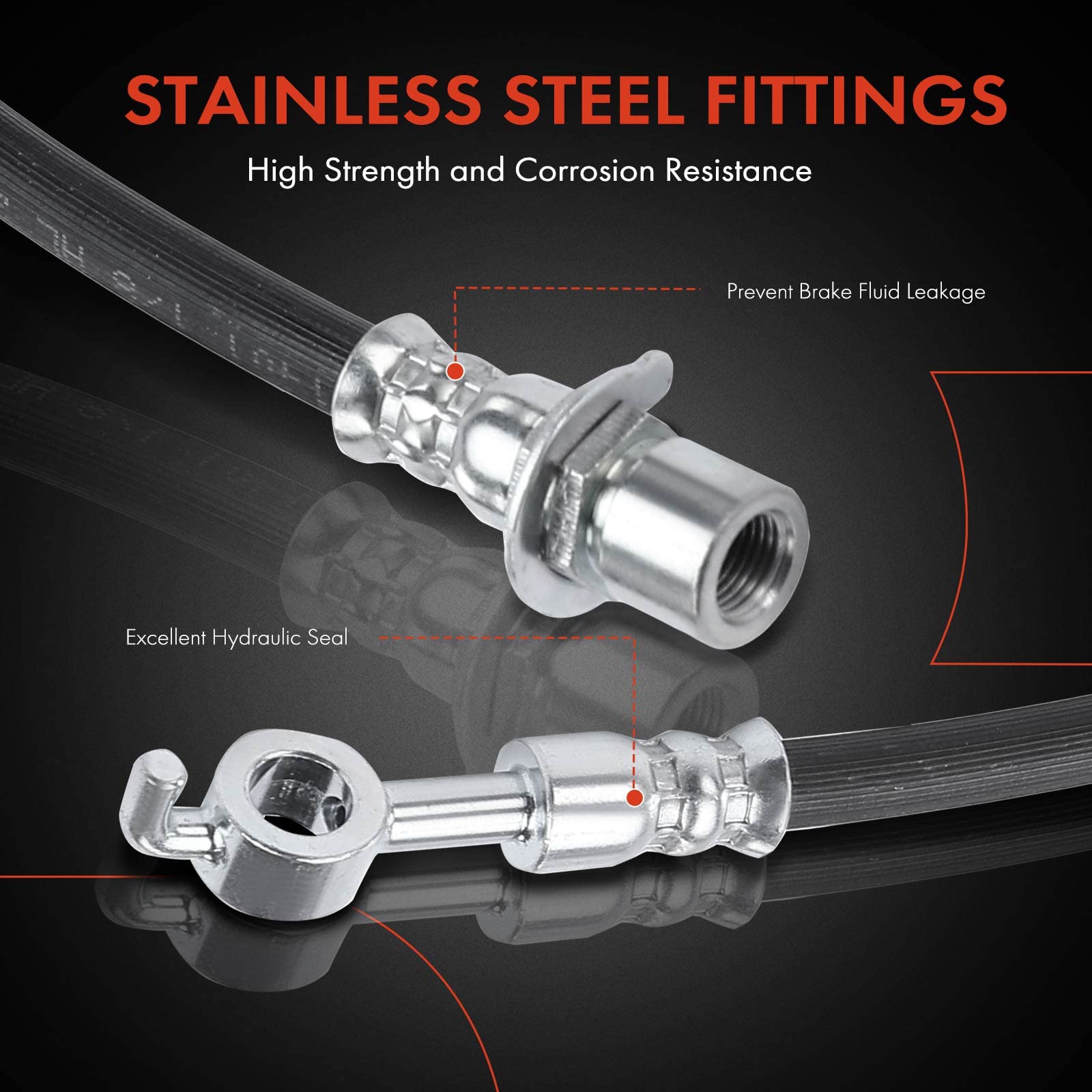 A-Premium hose mounted on truck brake assembly demonstrating direct-fit installation benefit