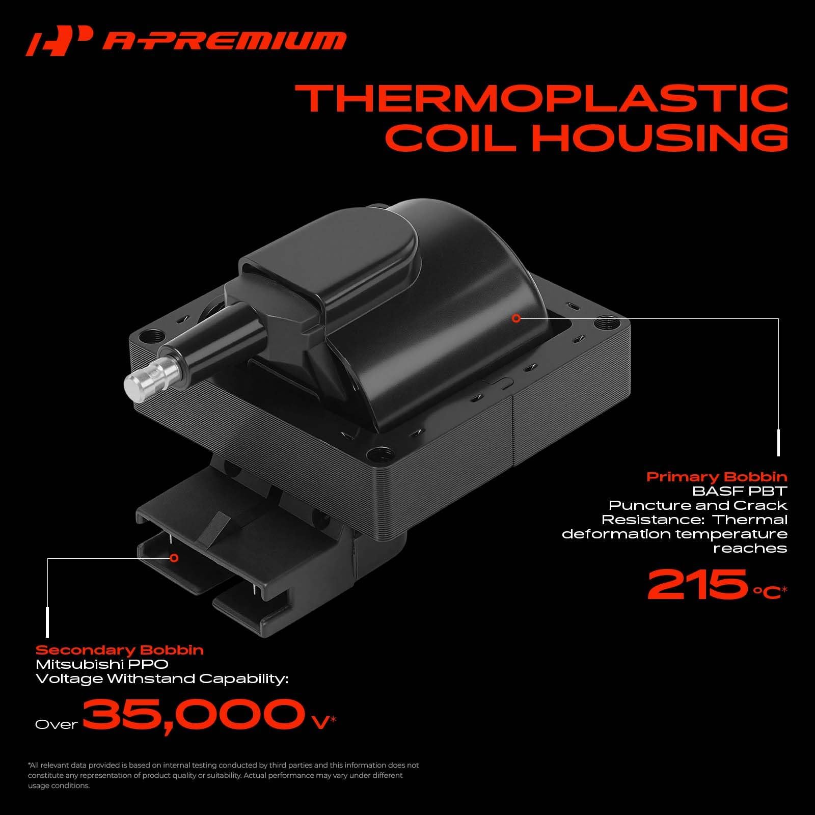 A-Premium ignition coil packaging and label showing part number and protection