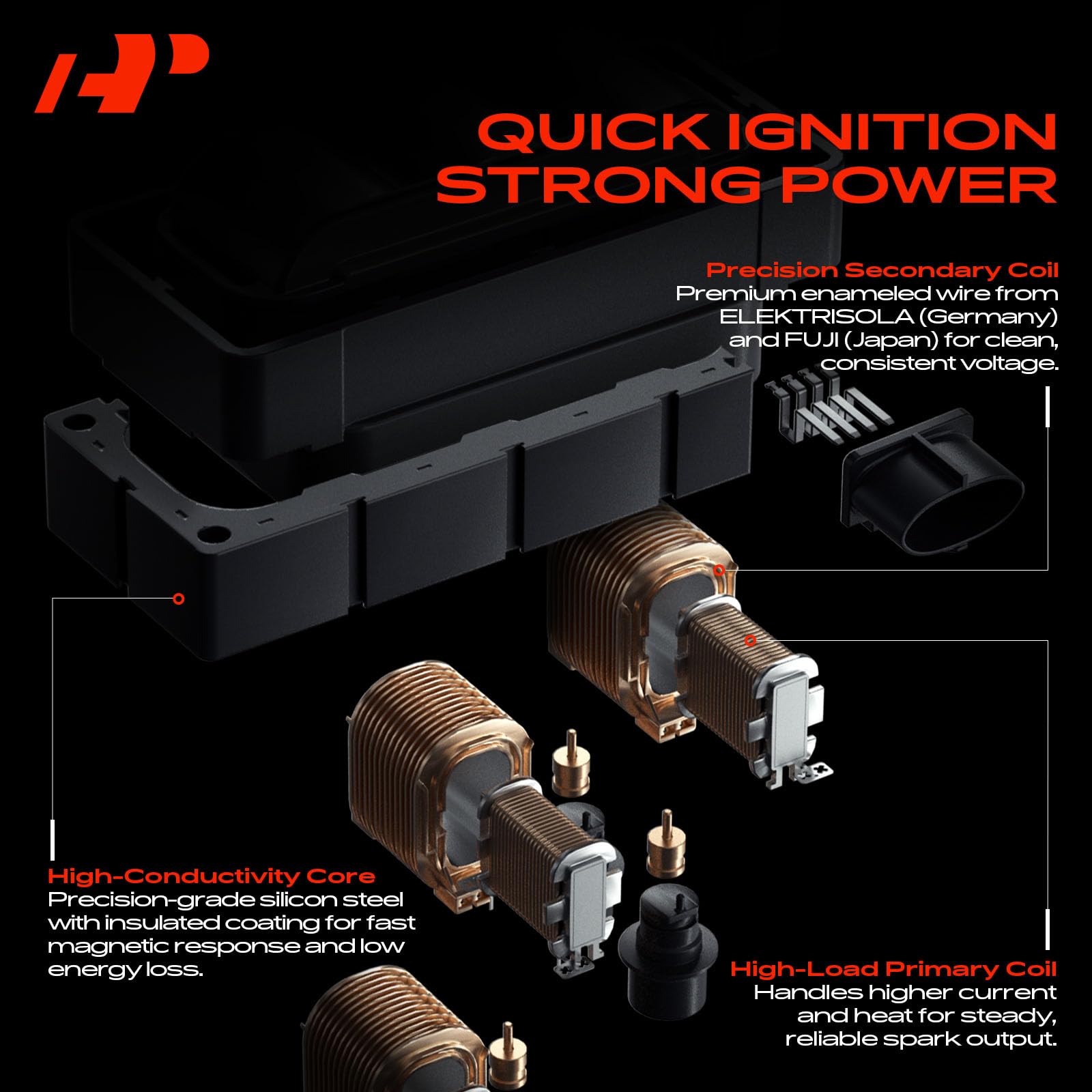 A-Premium ignition coil installed at valve cover demonstrating OEM placement