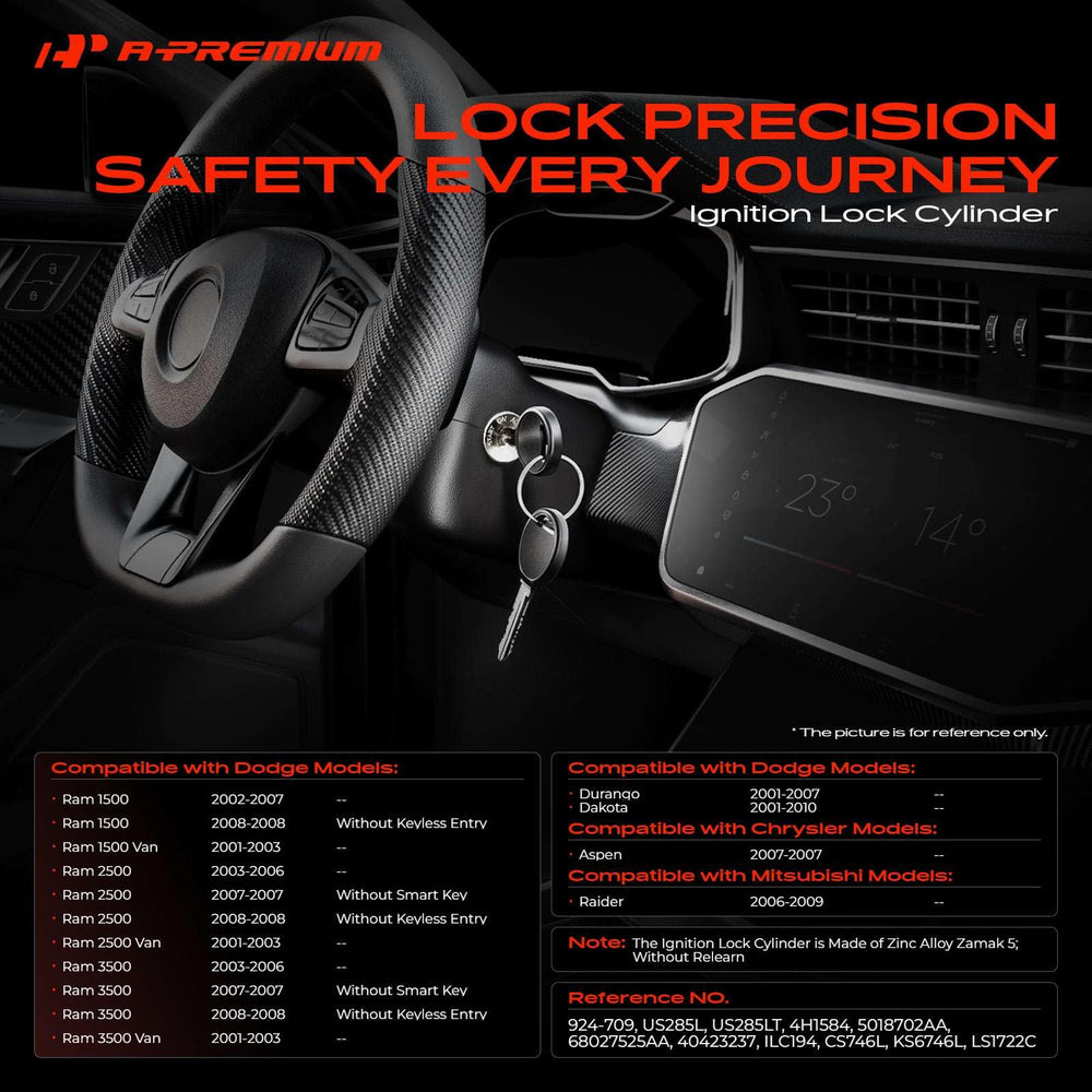A-Premium ignition cylinder with two keys ready for immediate replacement