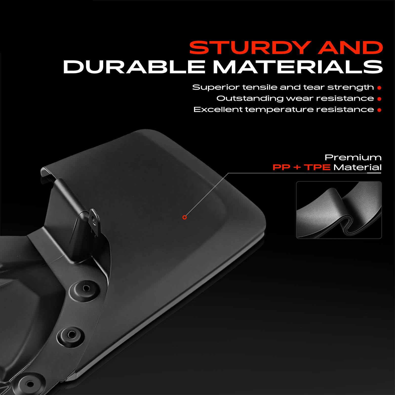 A-Premium mud flap installed rear right wheel well reducing debris impact