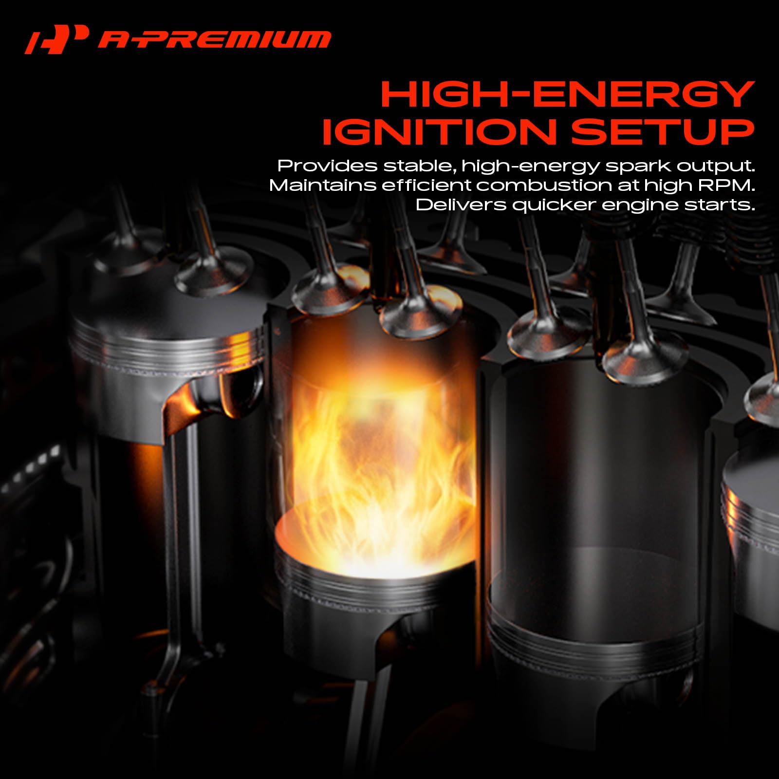 A-Premium iridium spark plug detail showing fine electrode for longer life and consistent spark