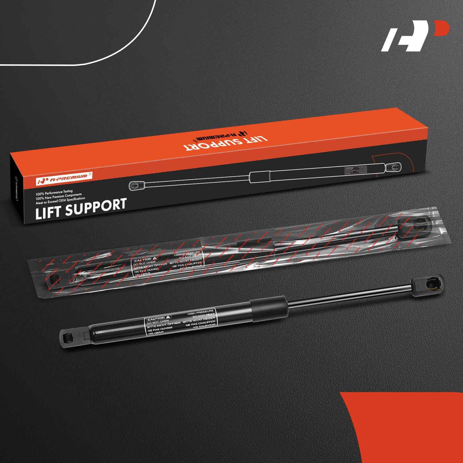 A-Premium front view of both lift supports benefit: direct-fit symmetry