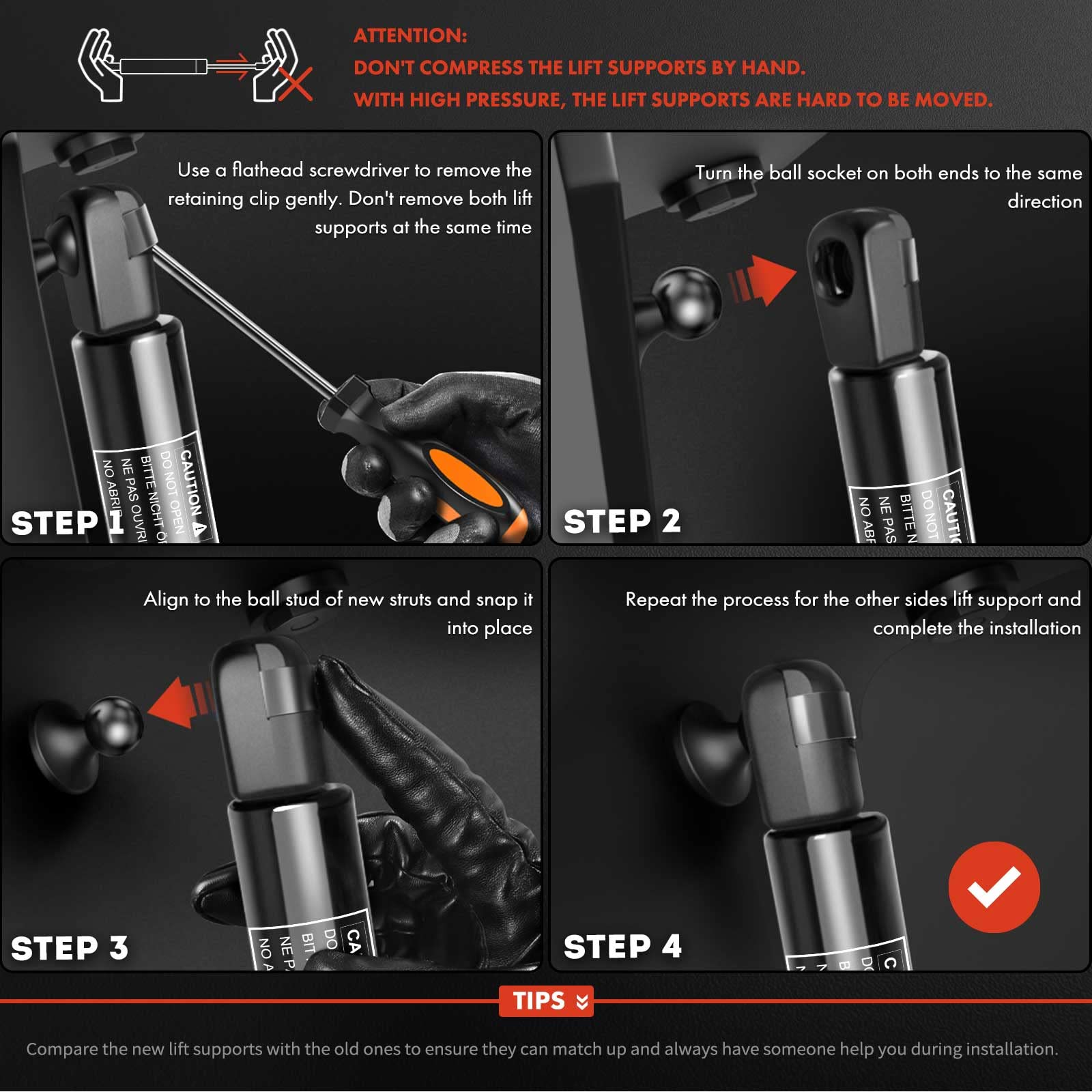 A-Premium supports installed in garage on vehicle benefit: easy DIY replacement