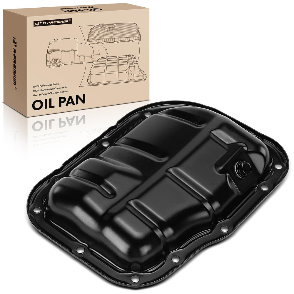 A-Premium front view oil pan showing fitment and benefit of direct-fit replacement