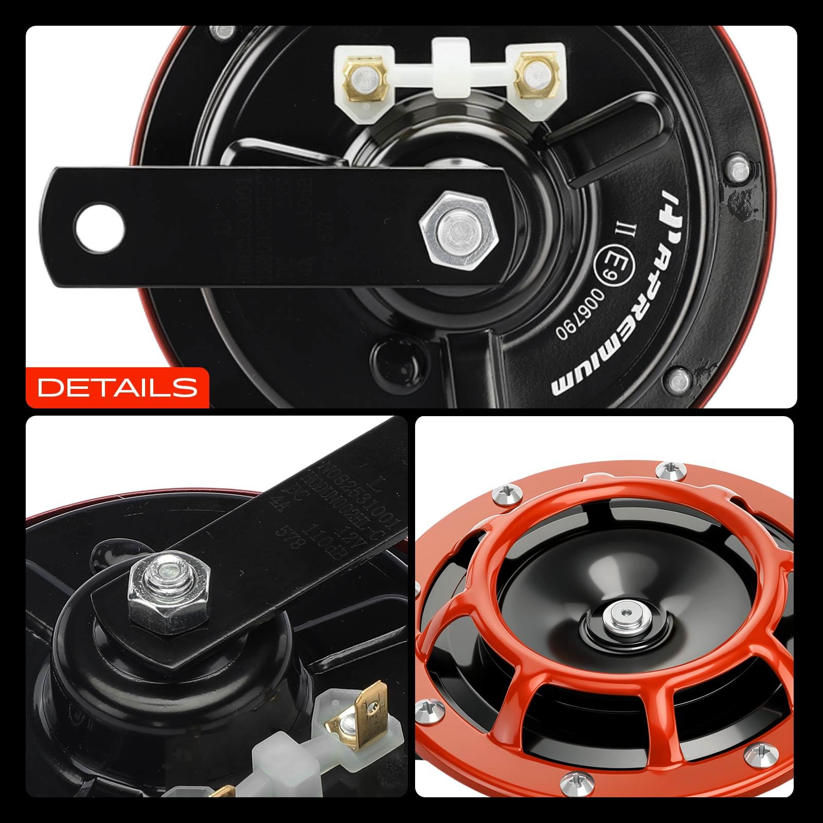 A-Premium horn mounted on motorcycle fork showing universal vehicle compatibility