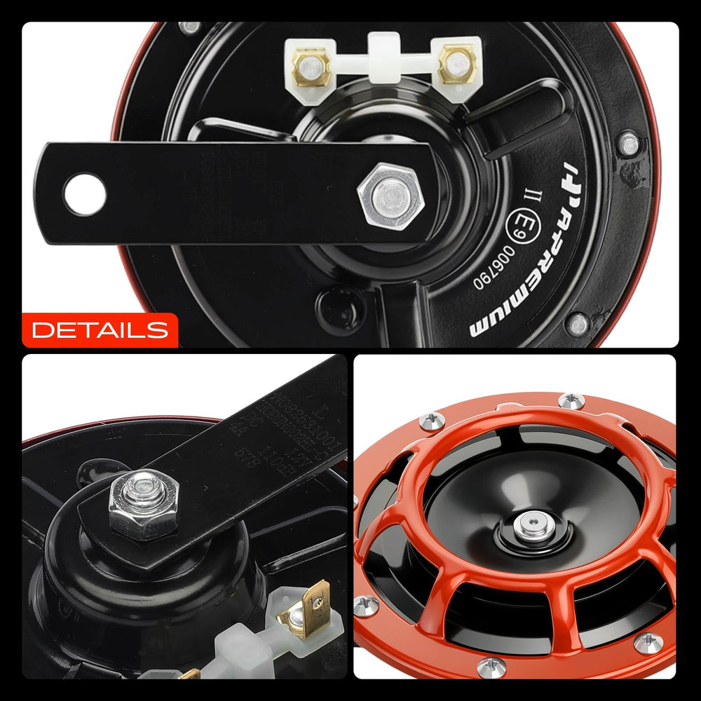 A-Premium horn mounted on motorcycle fork showing universal vehicle compatibility