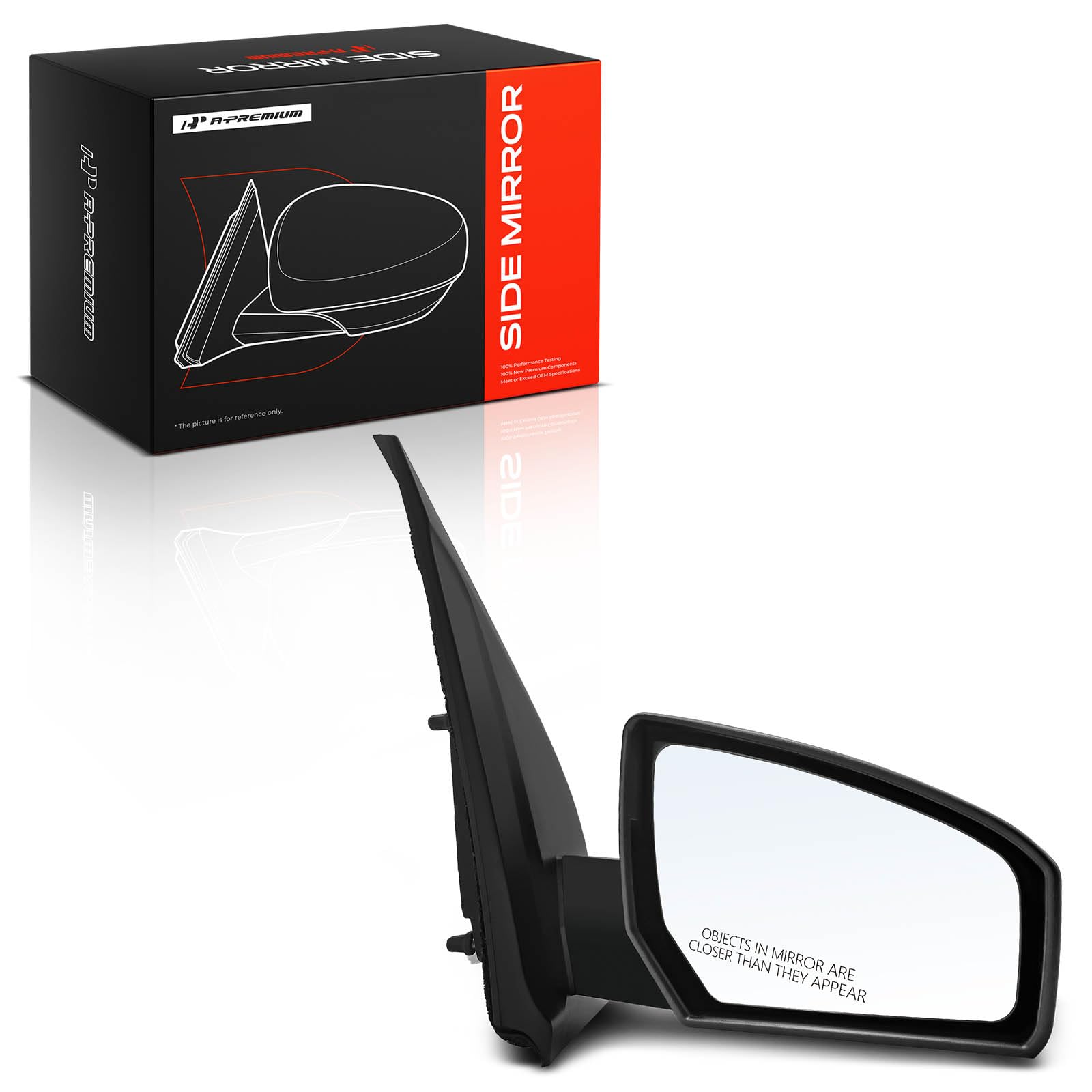 A-Premium front view of passenger mirror showing clean fit and finish