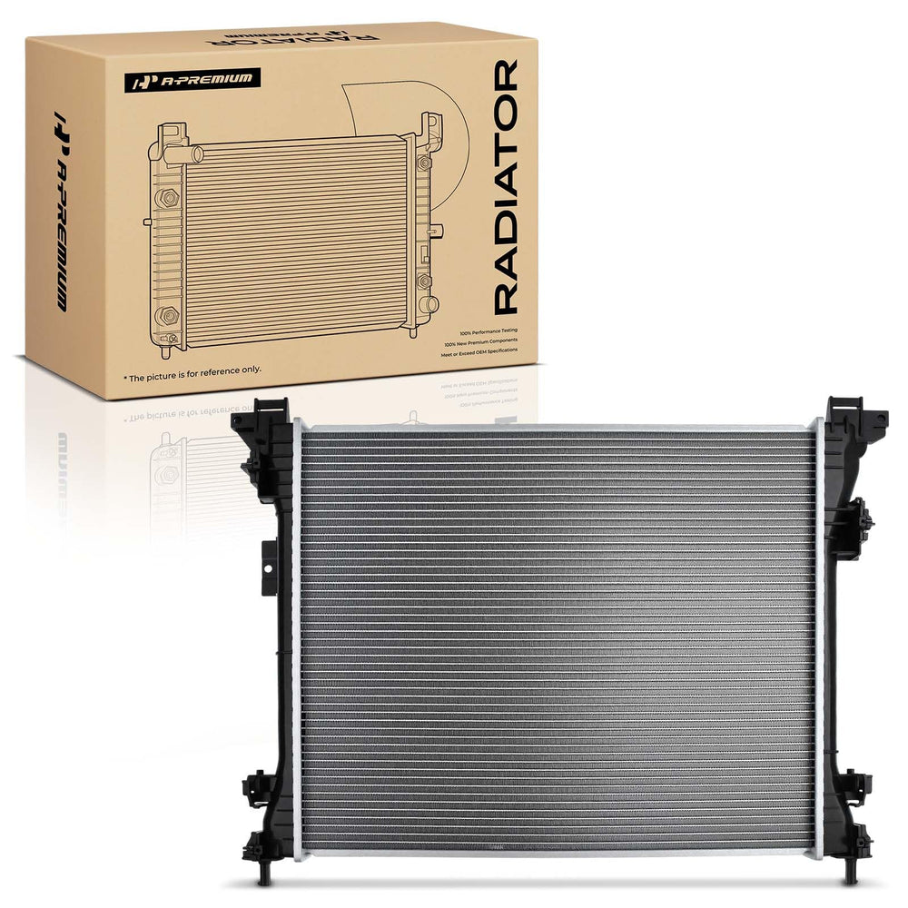 A-Premium radiator in garage showing ready-to-install replacement benefit