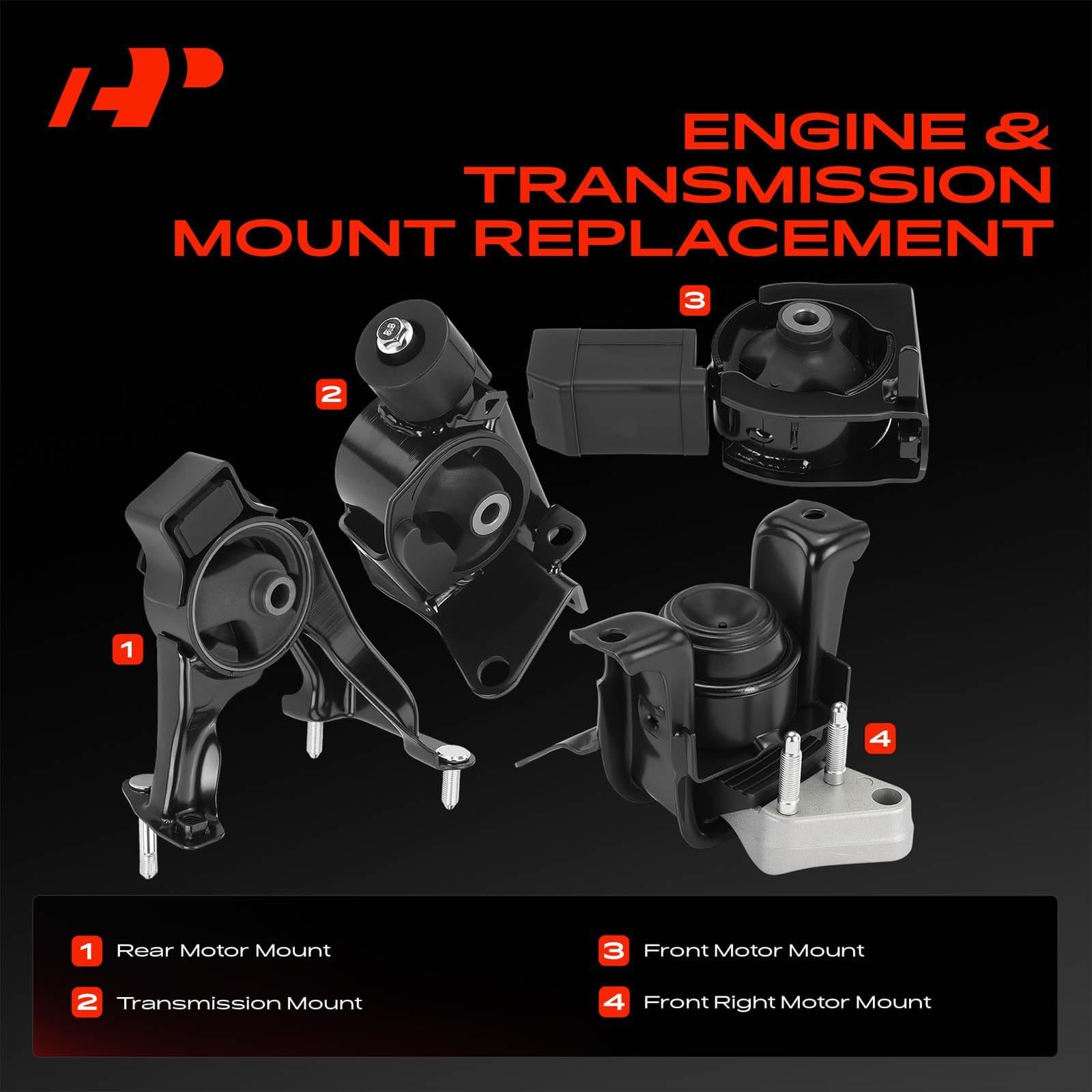 A-Premium rear motor mount detail showing reinforced rubber for vibration reduction