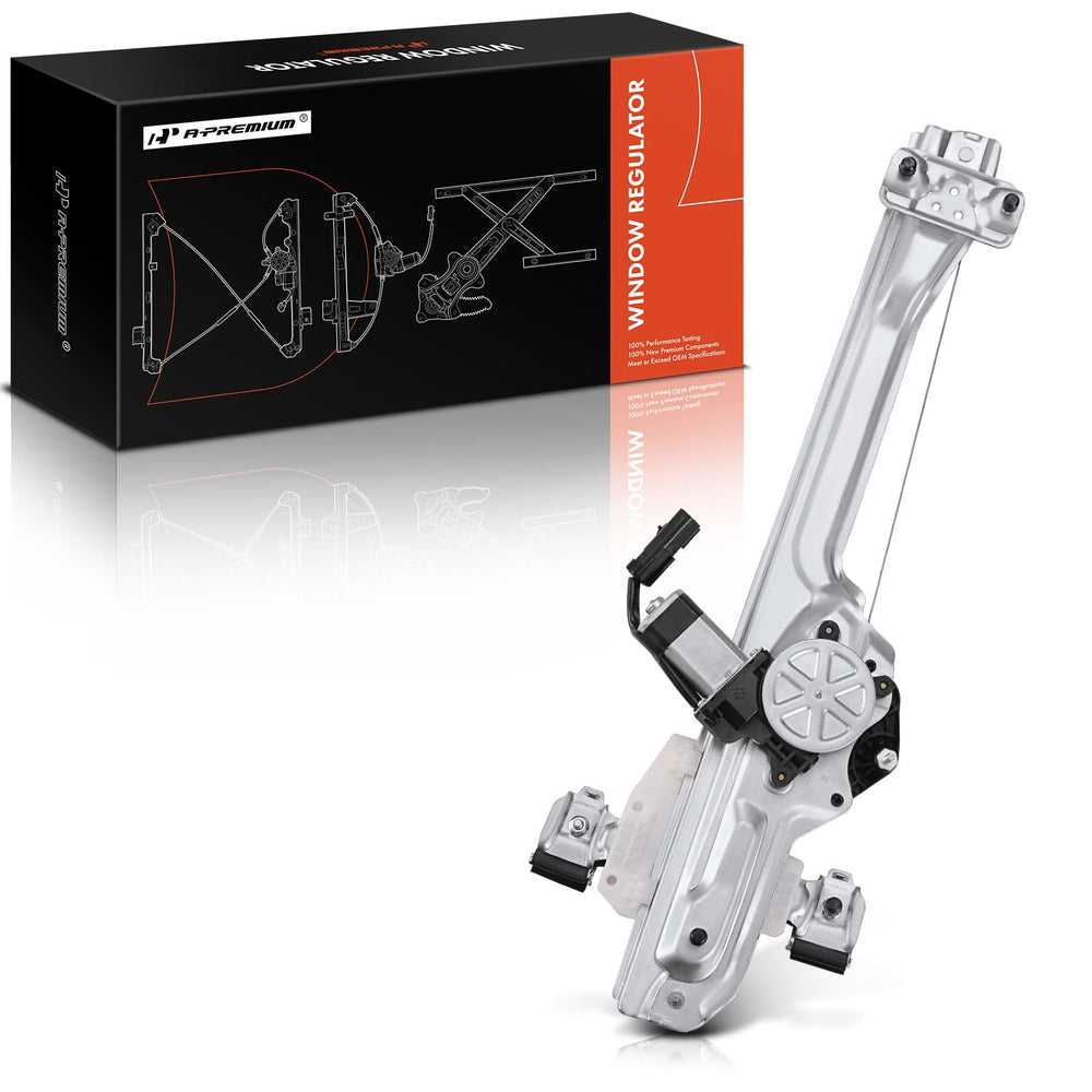 A-Premium rear right regulator front view showing full assembly and exact-fit benefits