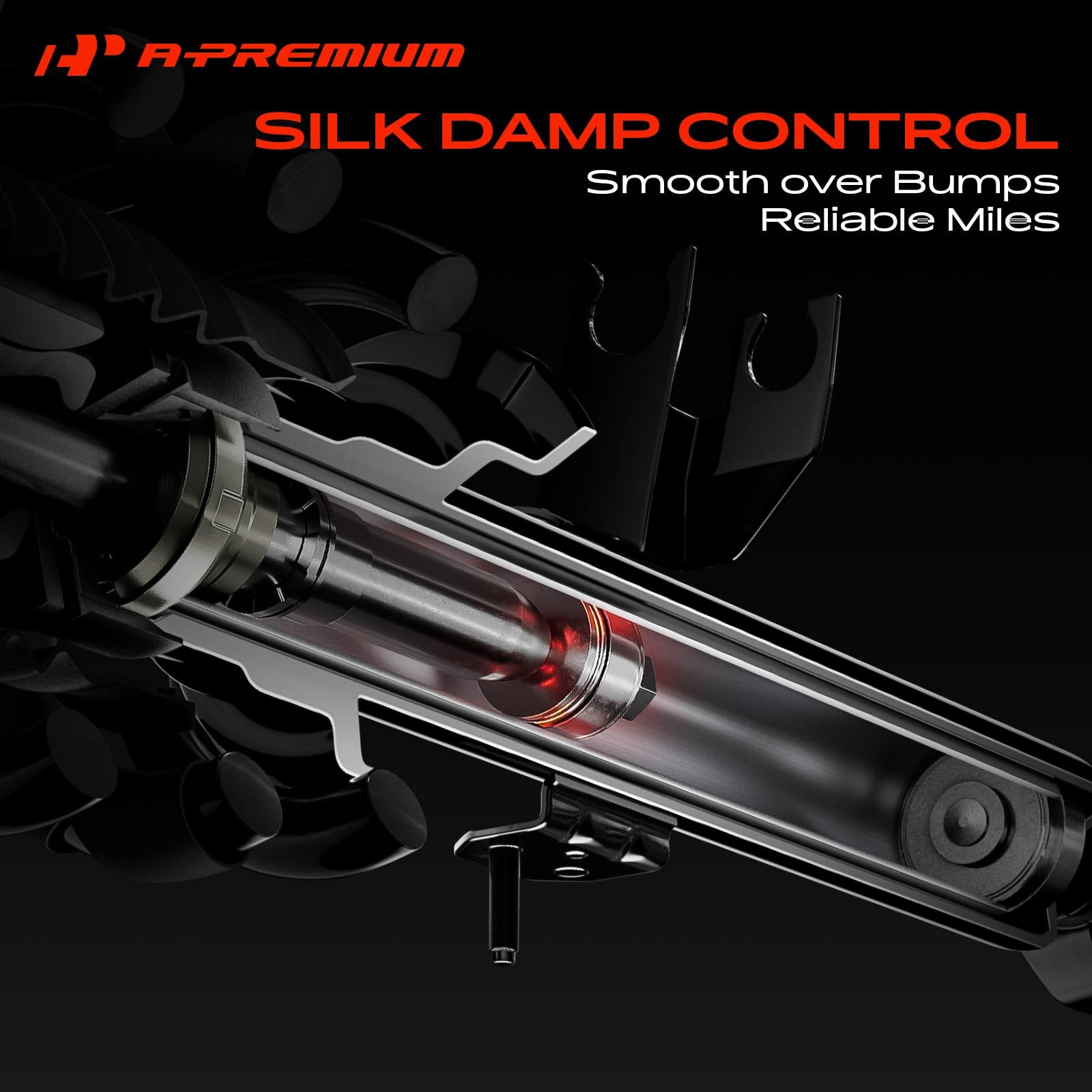 A-Premium shock with ruler showing extended and compressed lengths