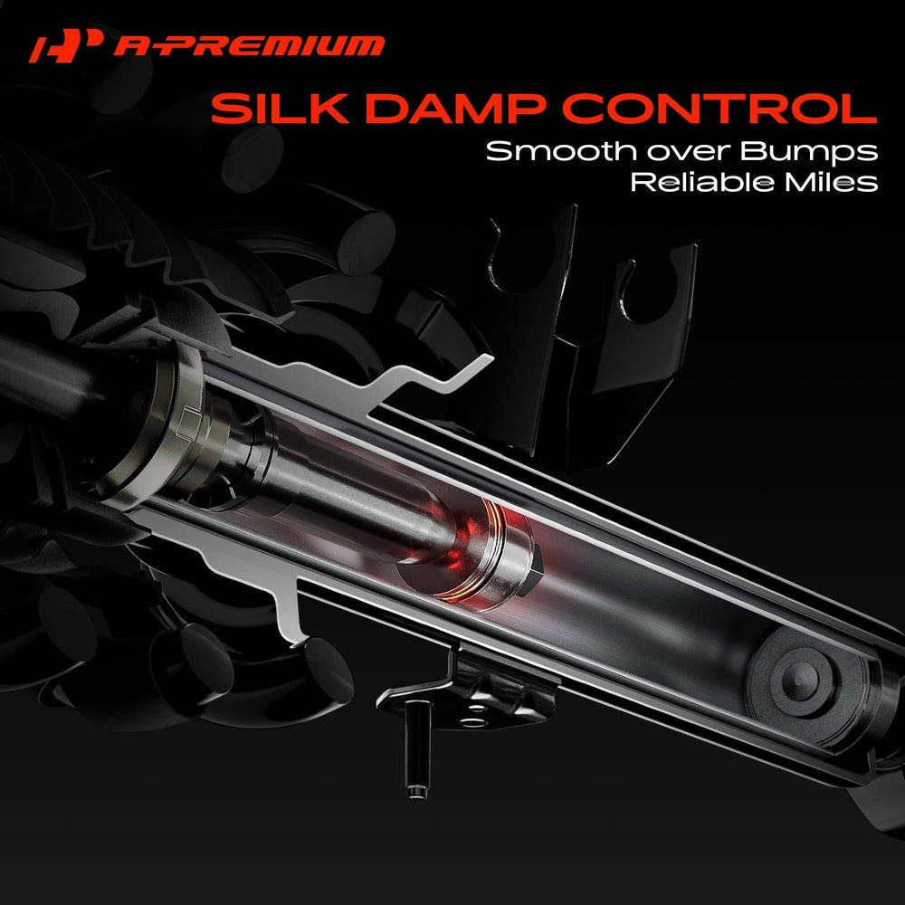A-Premium shock with ruler showing extended and compressed lengths