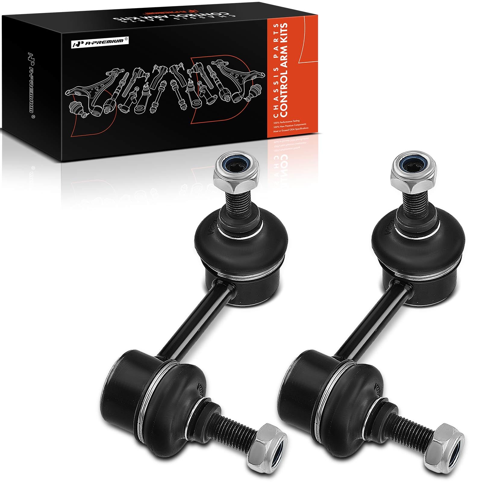 A-Premium front view of rear sway bar link showing fit and finish, improves stability