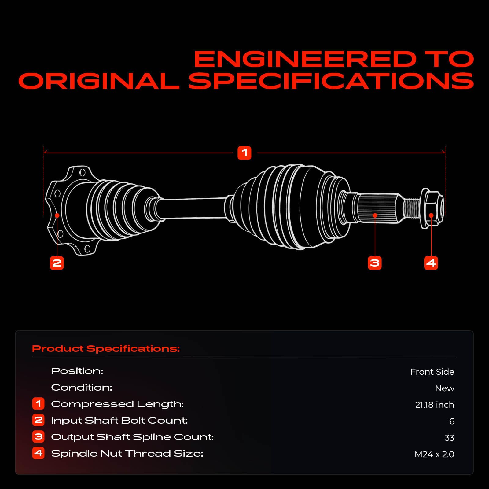 A-Premium right axle shaft detail highlighting factory fit