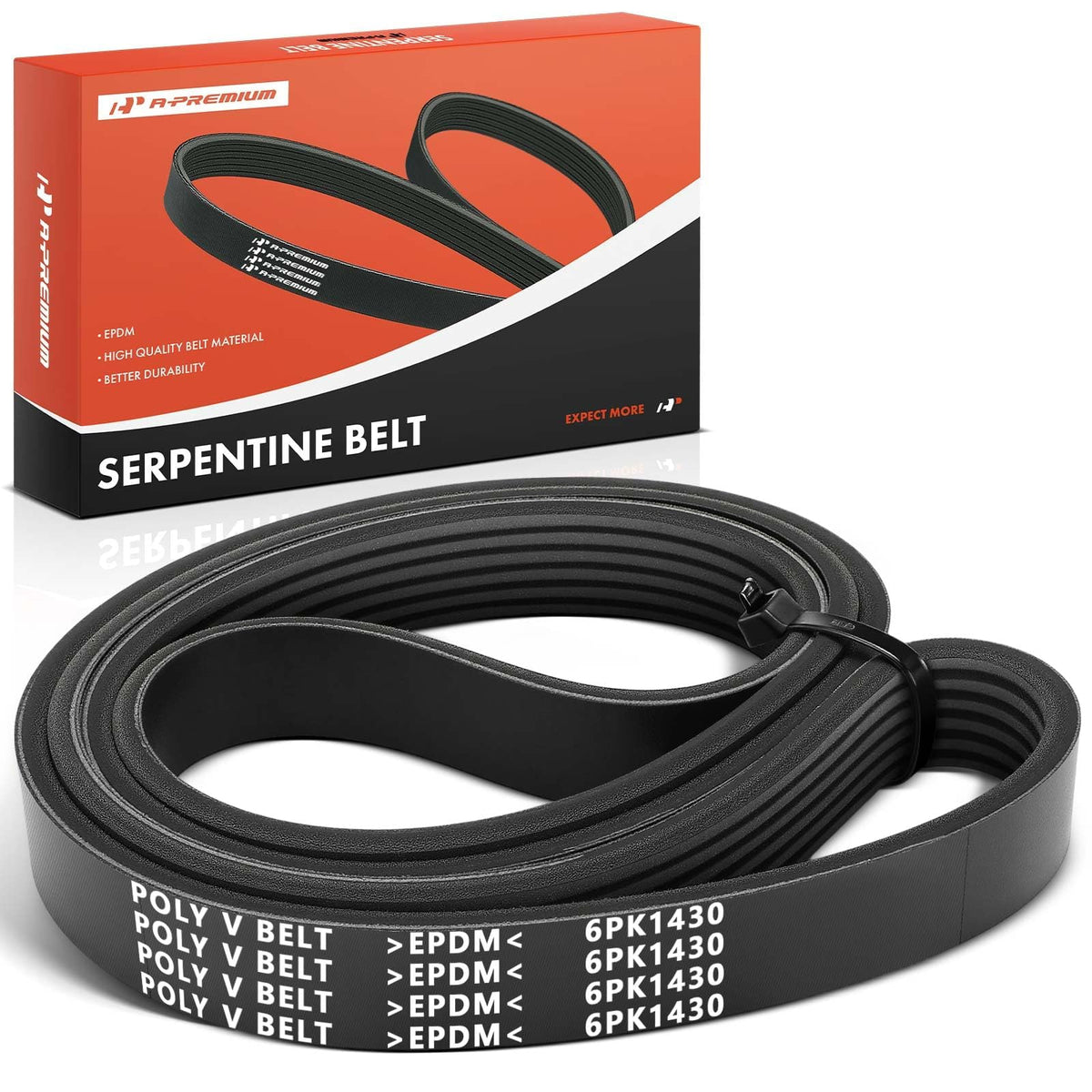 A-Premium serpentine belt front view showing fit and finish benefits