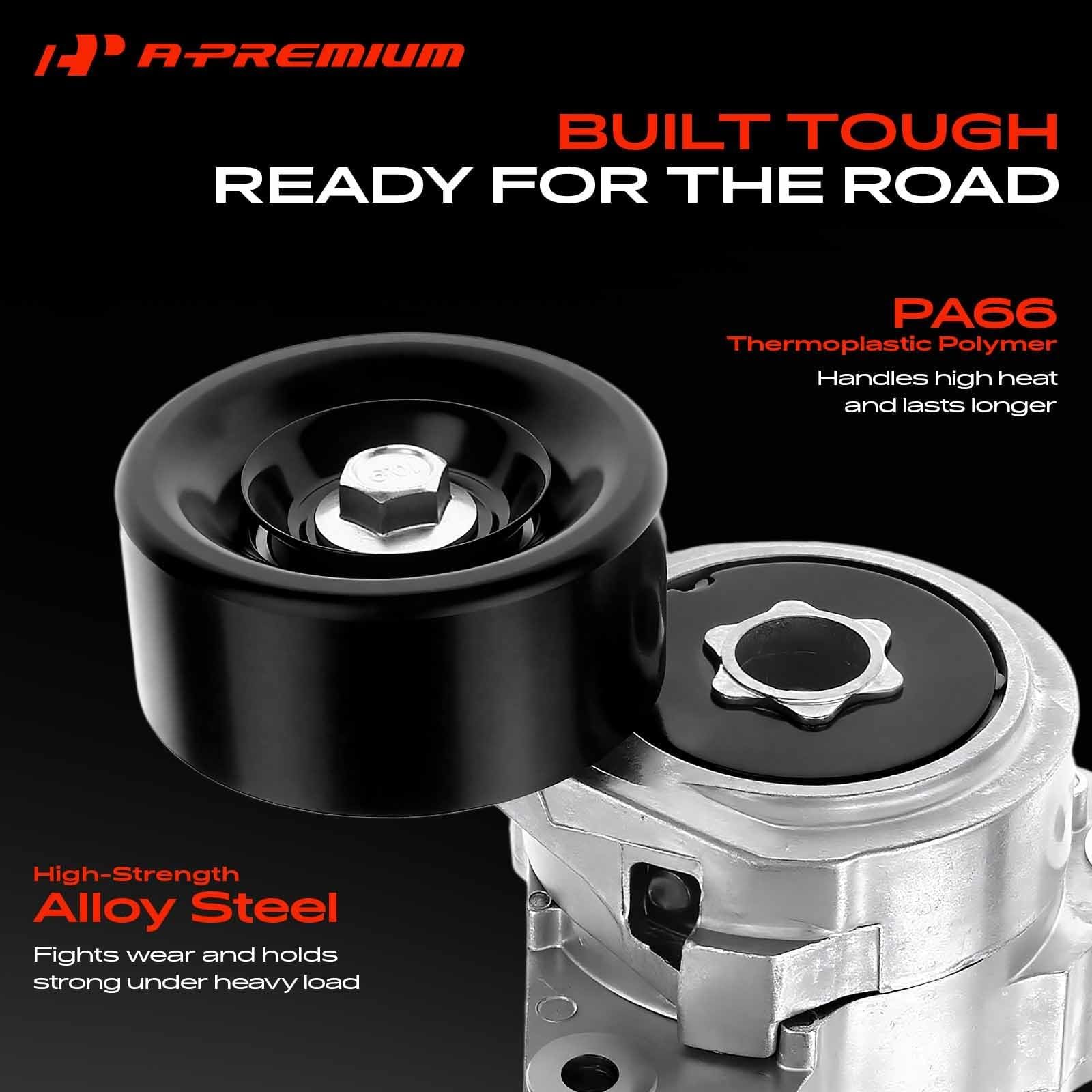 A-Premium side profile showing tensioner arm and pulley, ensures correct alignment