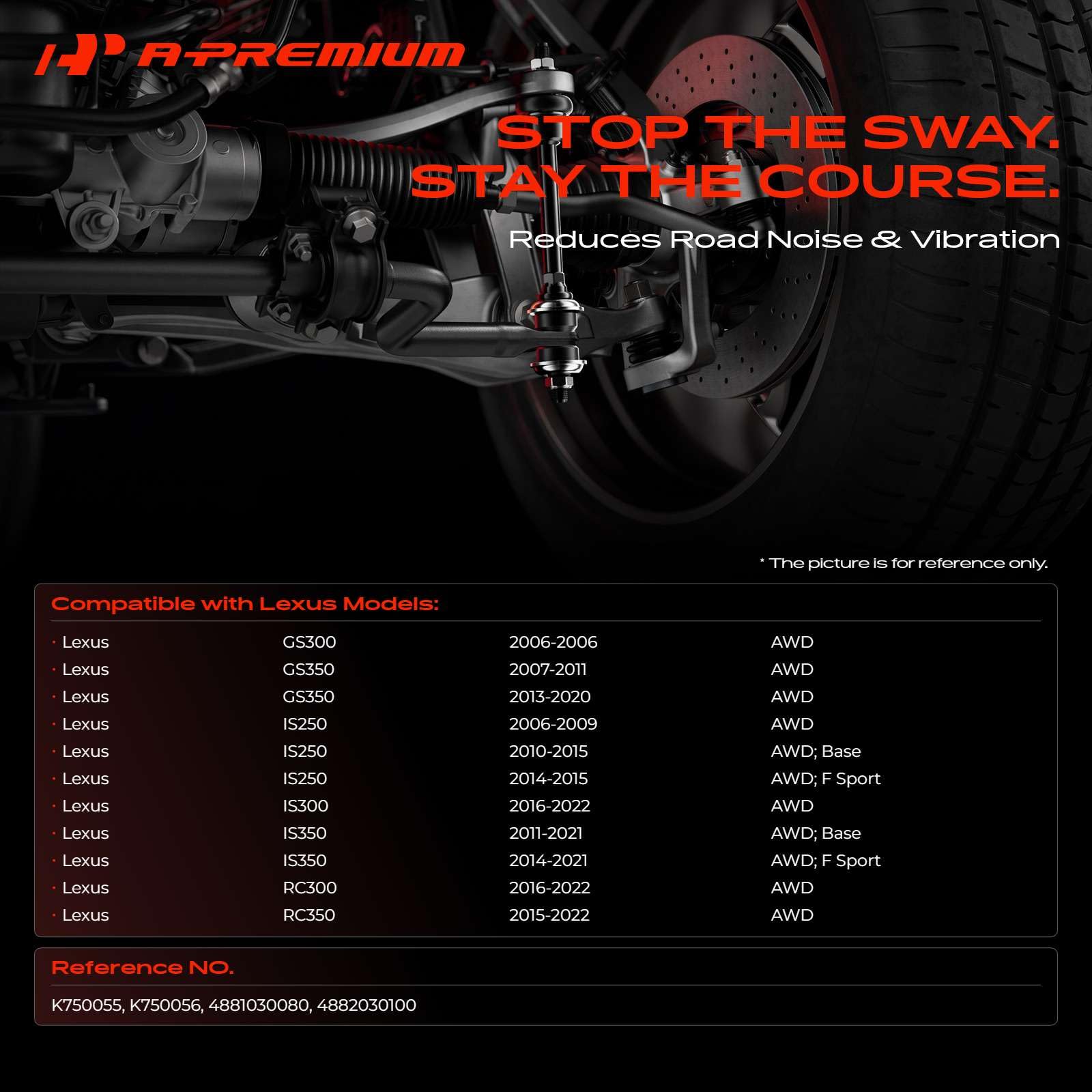 A-Premium stabilizer link front view highlighting precise fit and robust construction benefit