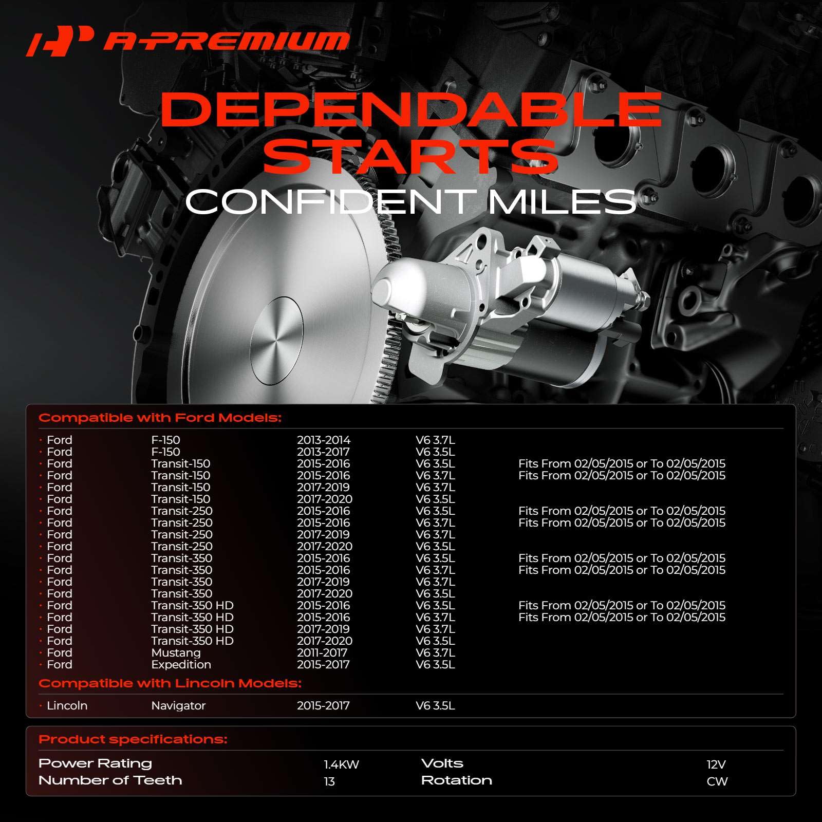 A-Premium starter side profile illustrating compact design and durability