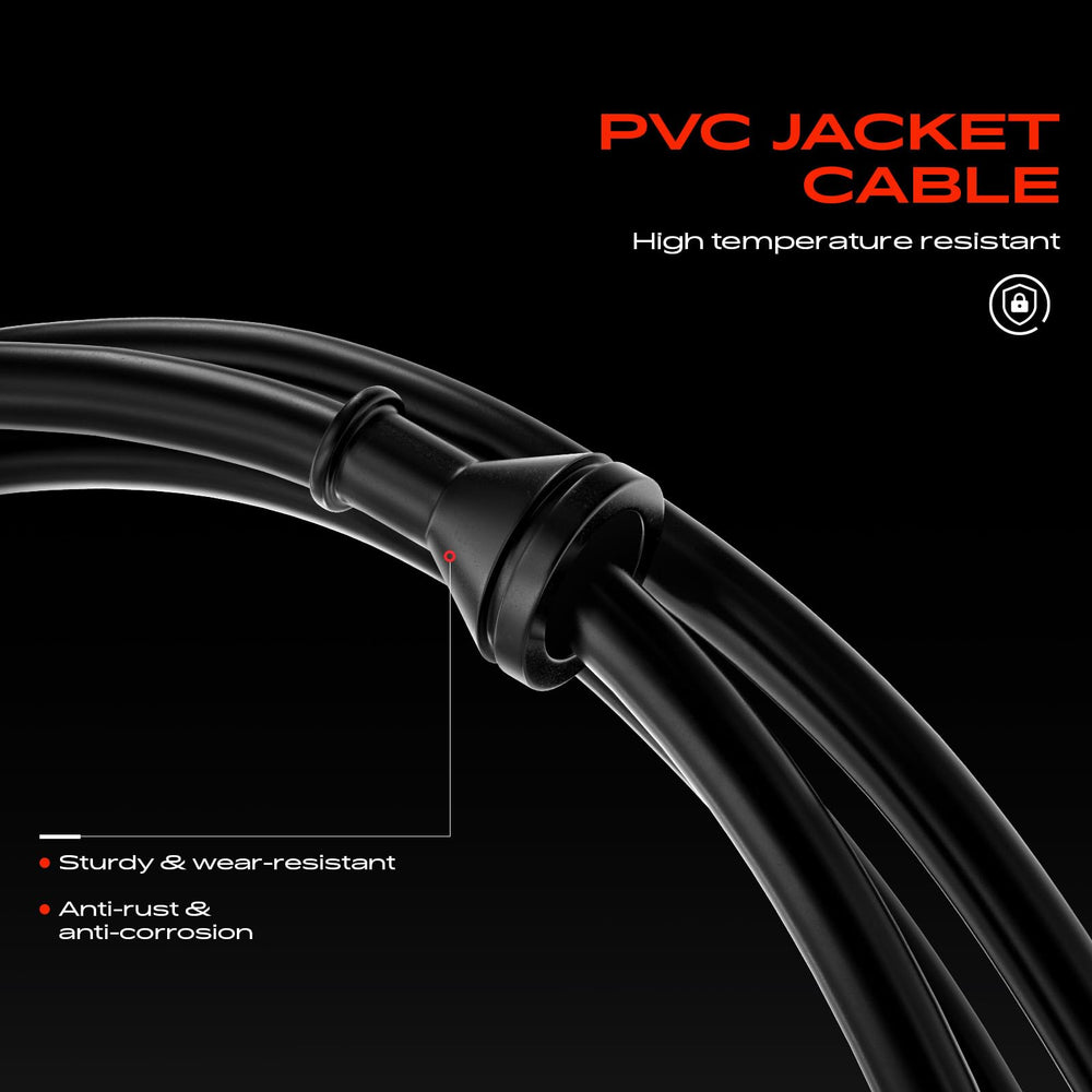 A-Premium cable cutaway revealing high-density steel core for increased strength and durability