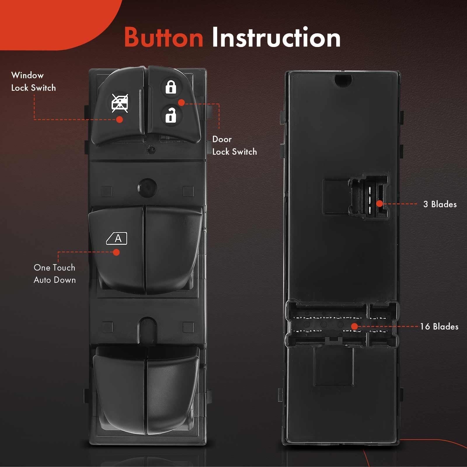 A-Premium switch buttons close-up with orange backlight for night visibility