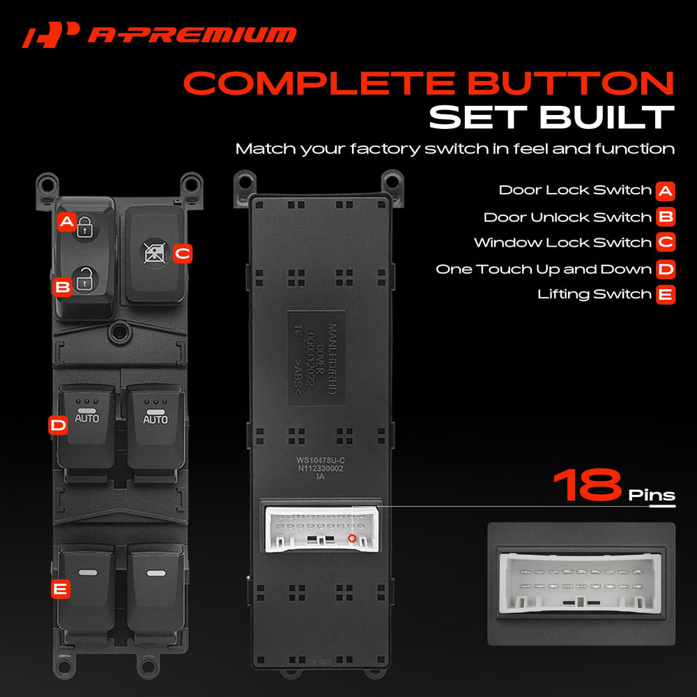 A-Premium switch button closeup with red backlight for night visibility