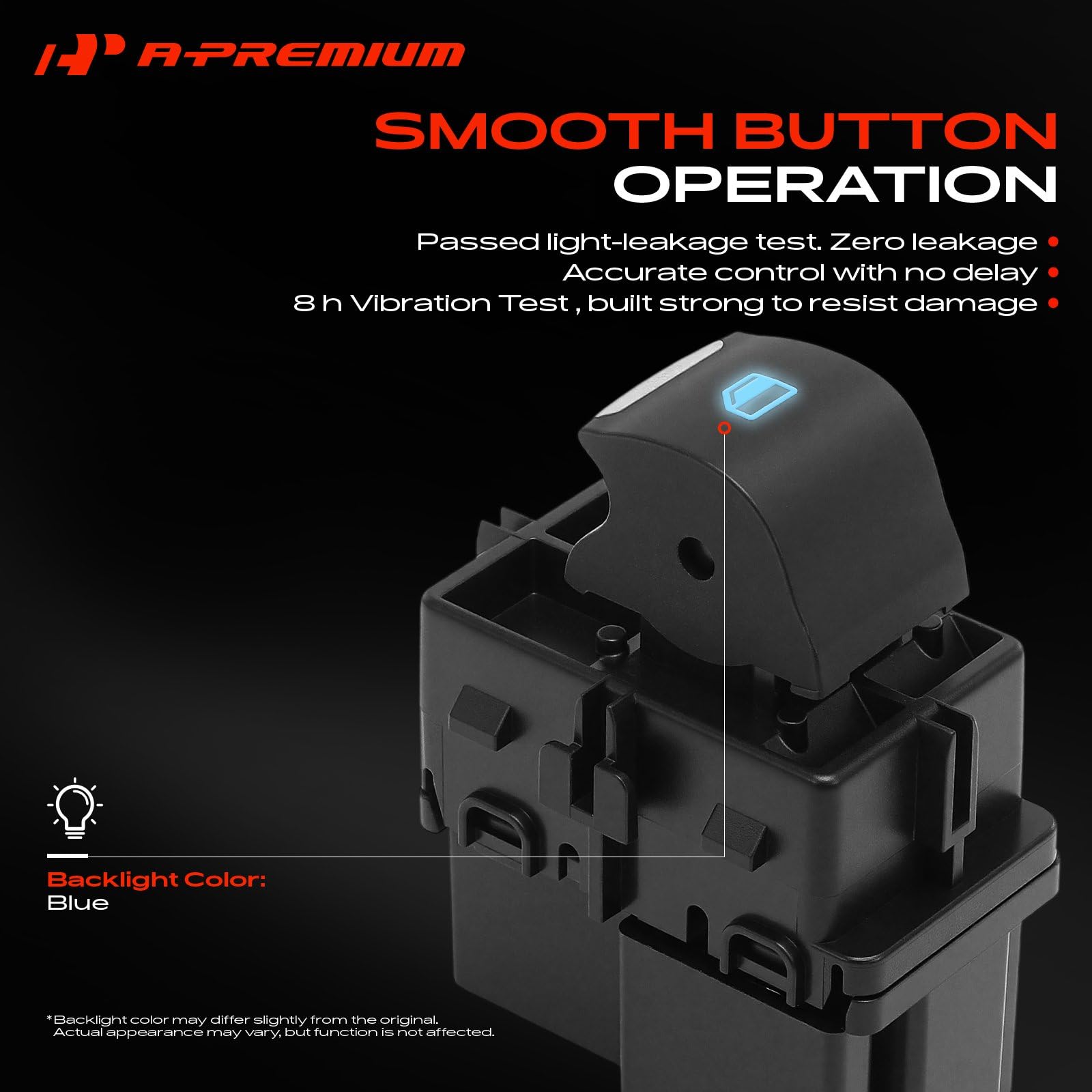 A-Premium close-up of button and blue backlight improving nighttime visibility