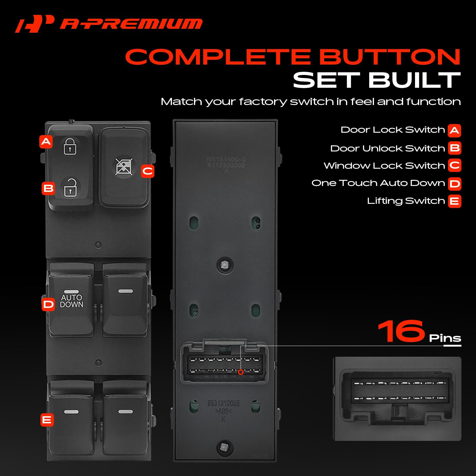 A-Premium switch close-up with blue backlight for nighttime visibility