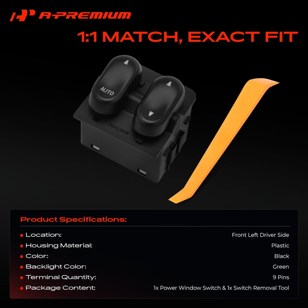 A-Premium button close-up with green backlight for nighttime visibility