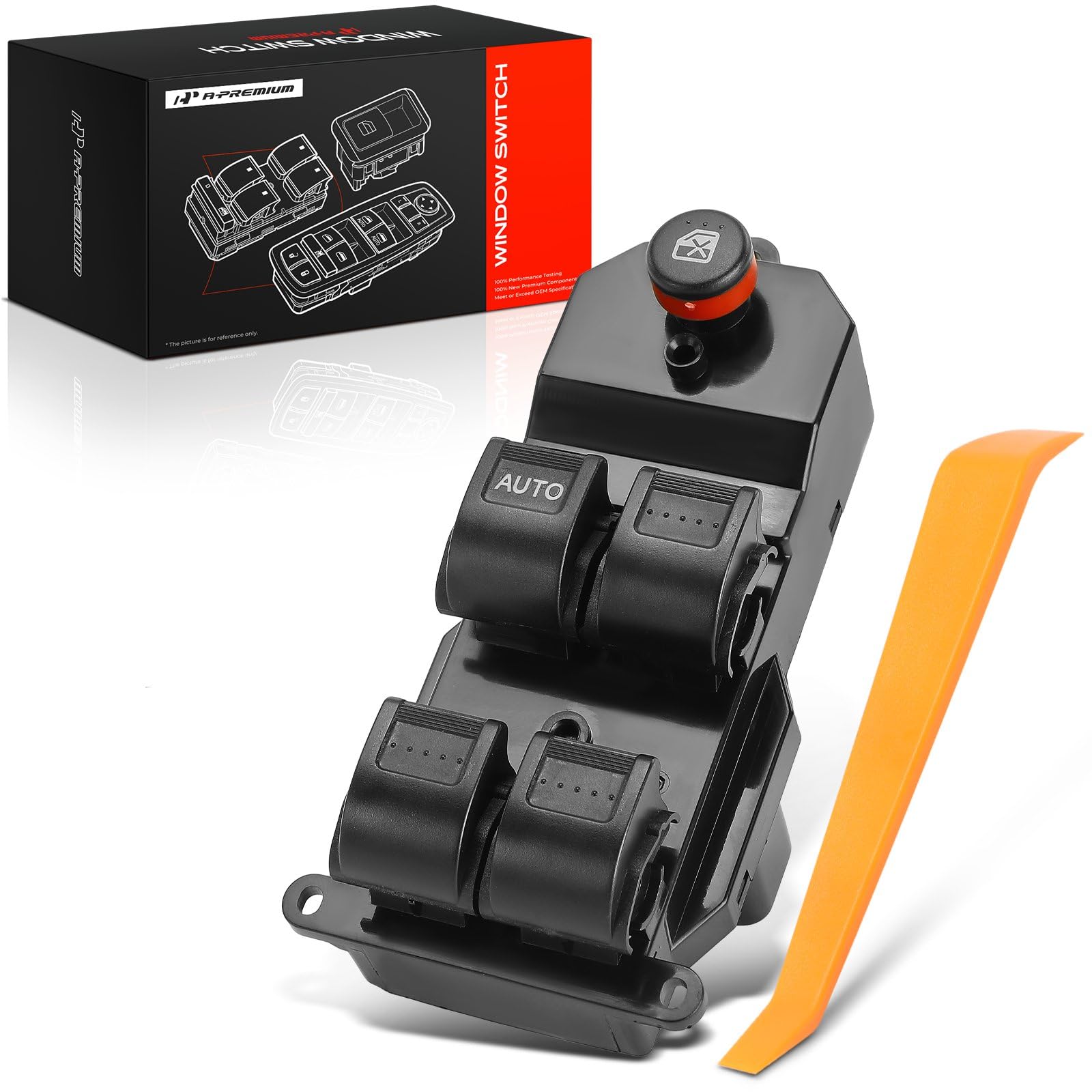 A-Premium front view of switch showing button layout and crisp fit benefit