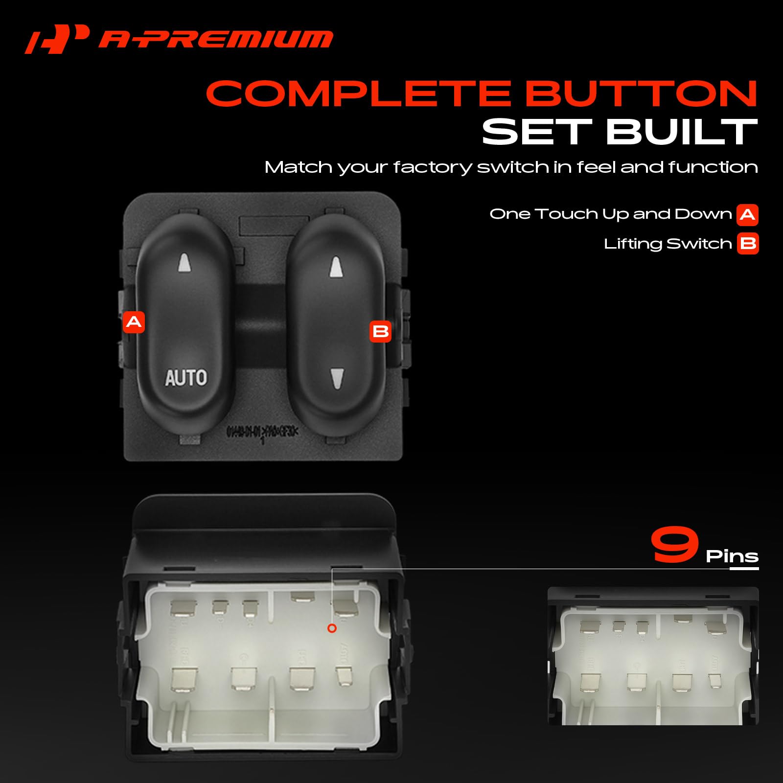 A-Premium switch installed in a truck door demonstrating plug-and-play fit