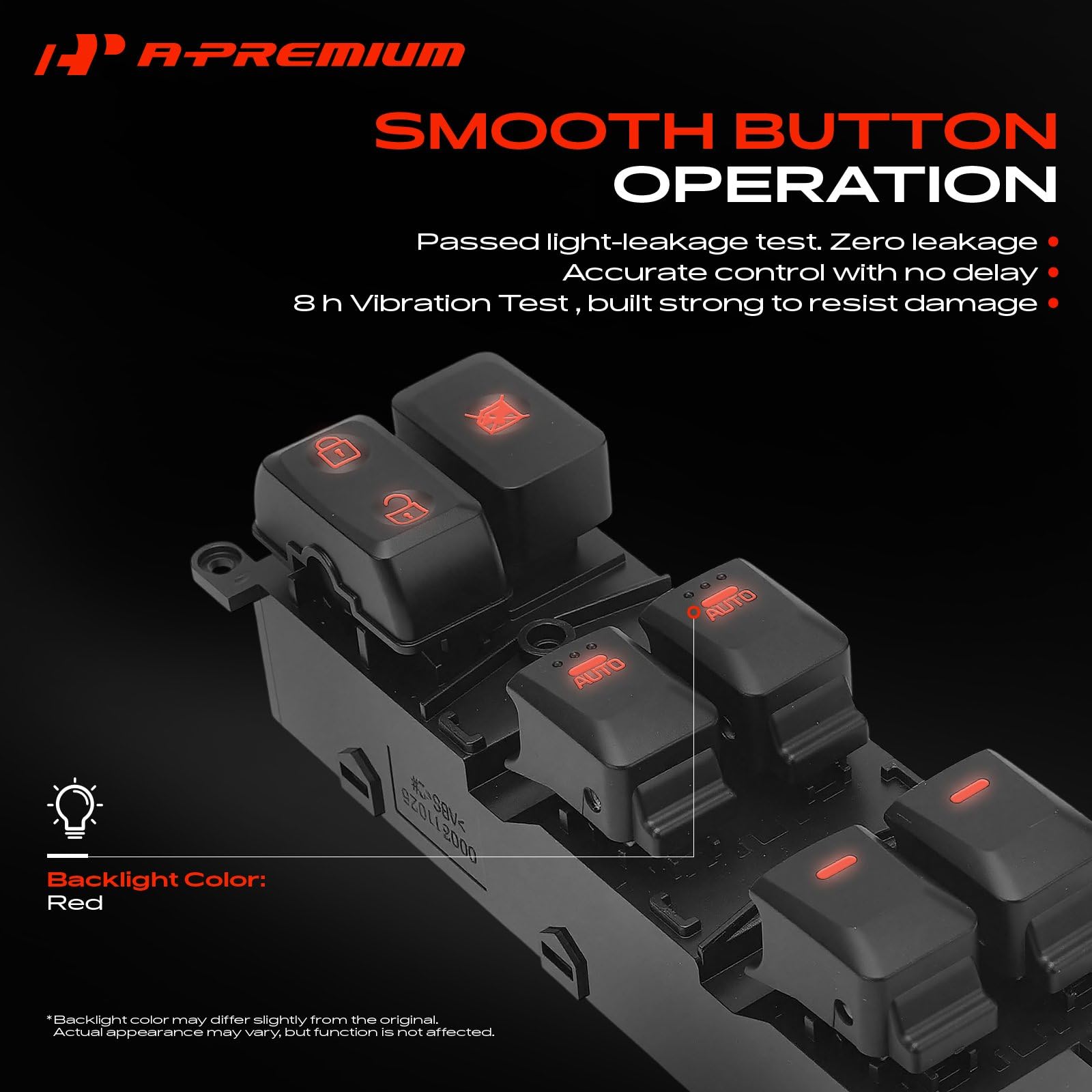 A-Premium switch installed in driver door demonstrating direct-fit replacement