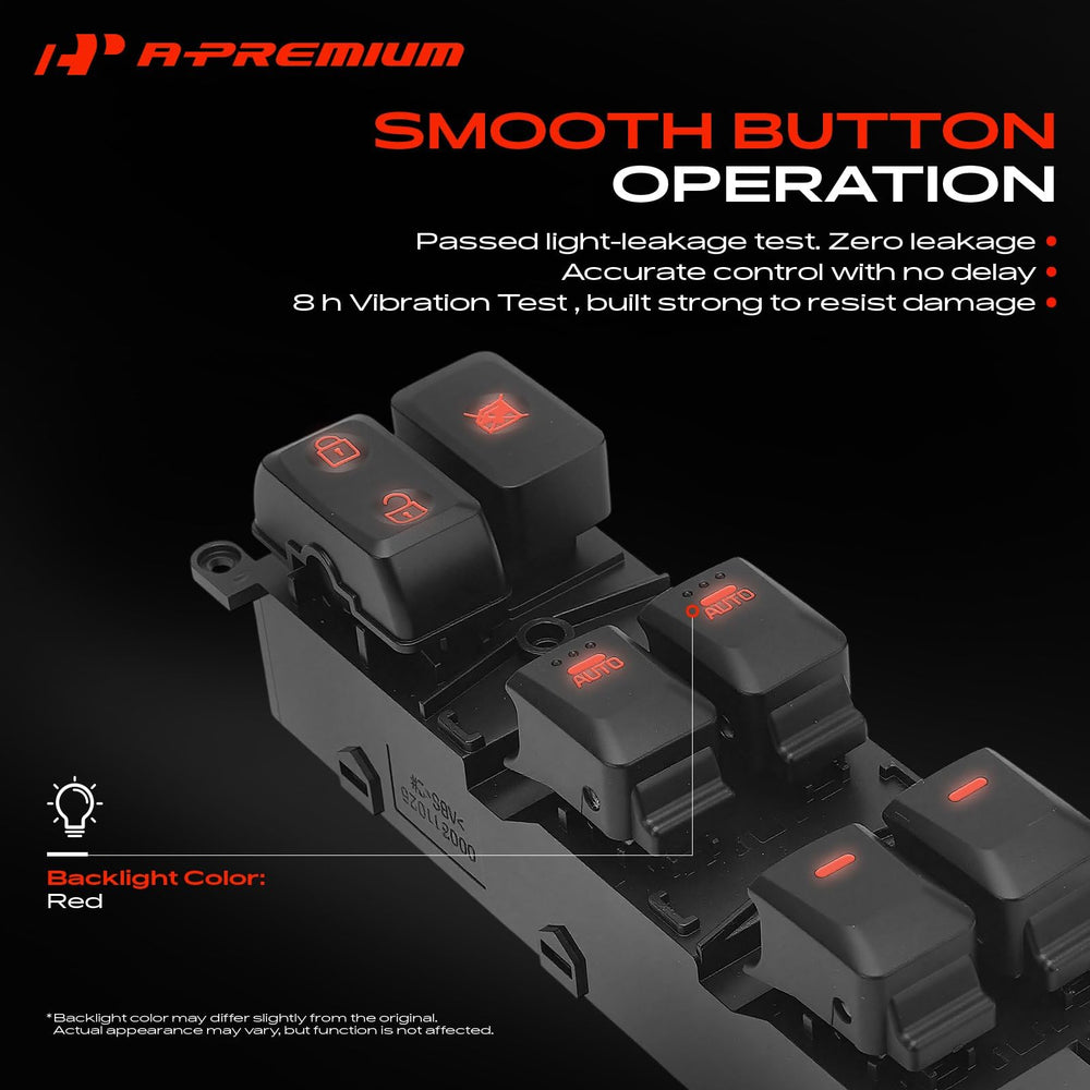 A-Premium switch installed in driver door demonstrating direct-fit replacement