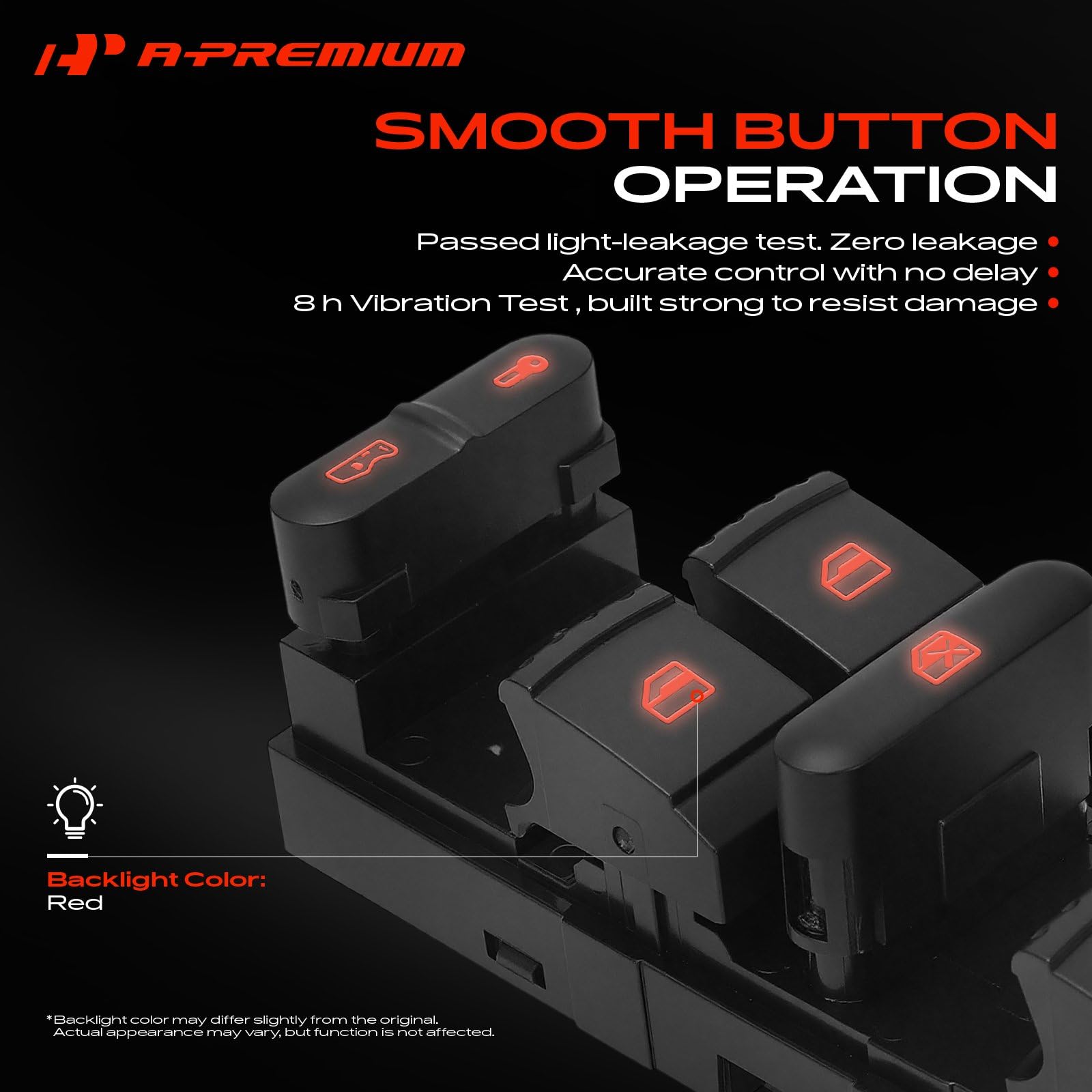A-Premium illuminated red backlight demonstrating improved night visibility and safety