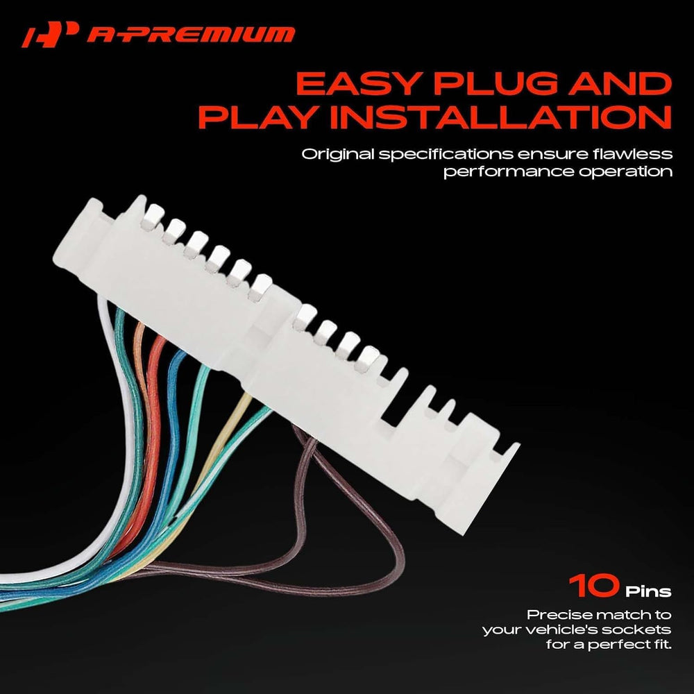 A-Premium switch next to vehicle wiring harness showing plug-and-play fitment