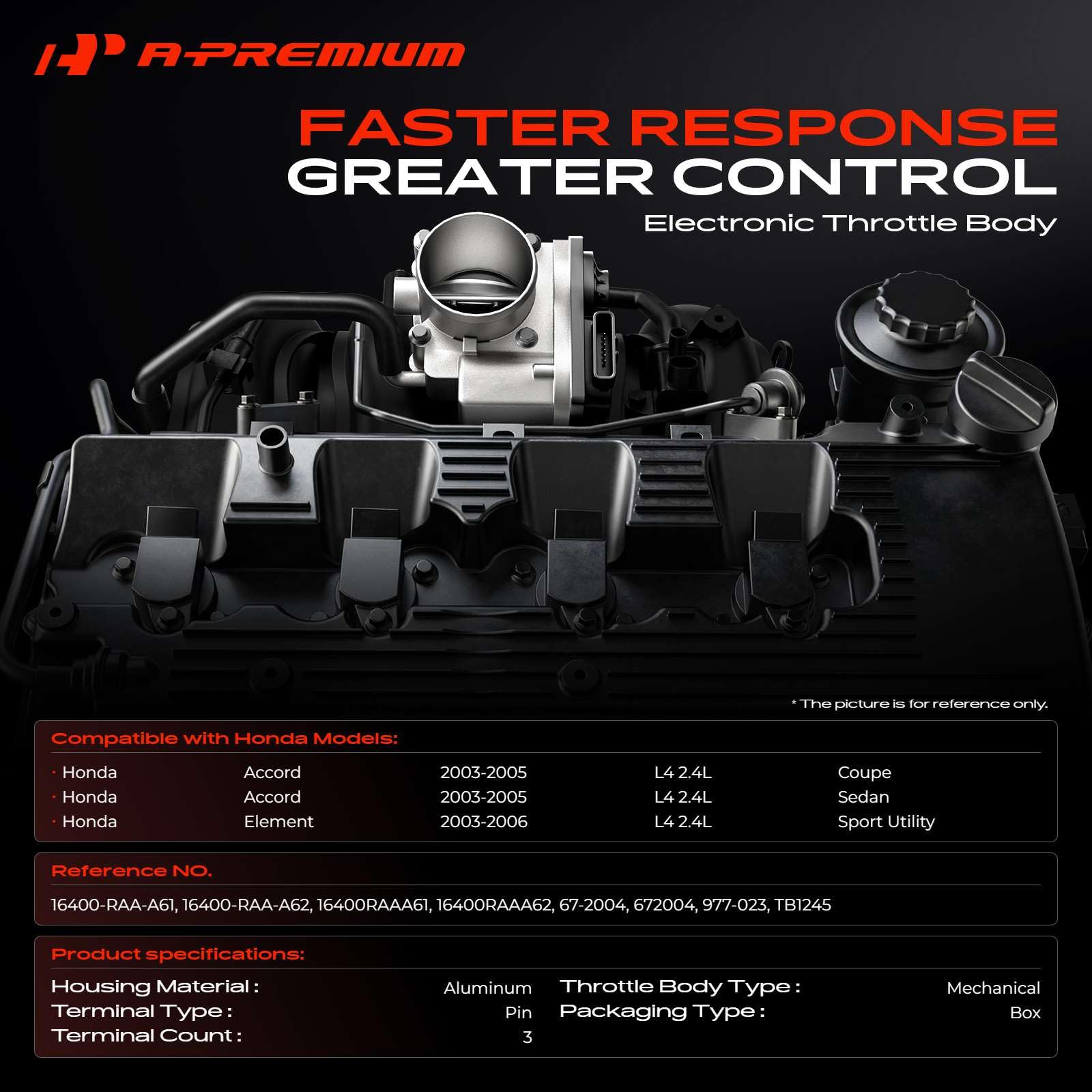 A-Premium throttle body back with three-pin connector for correct electrical fit