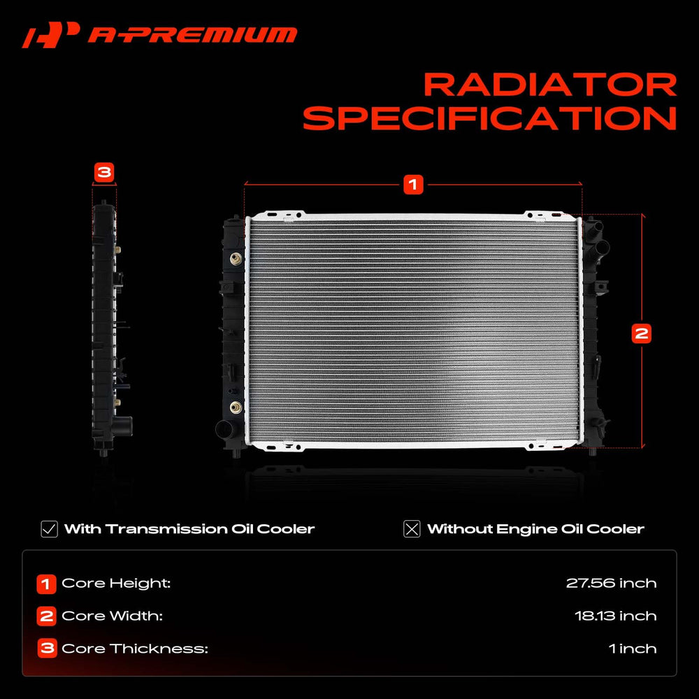 A-Premium transmission cooler fittings highlighted for easy fluid line connection