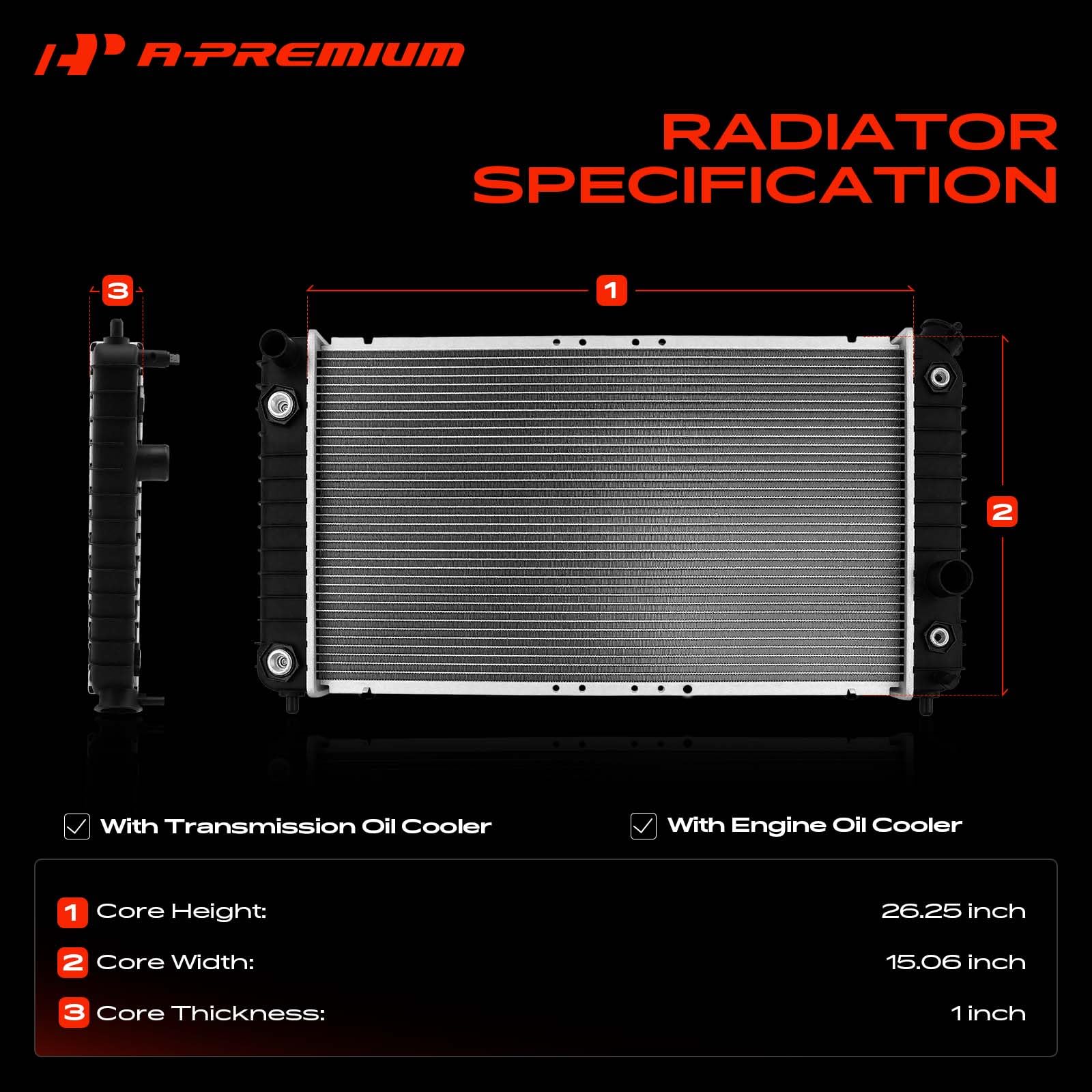 A-Premium transmission oil cooler detail showing integrated cooler and durability benefit