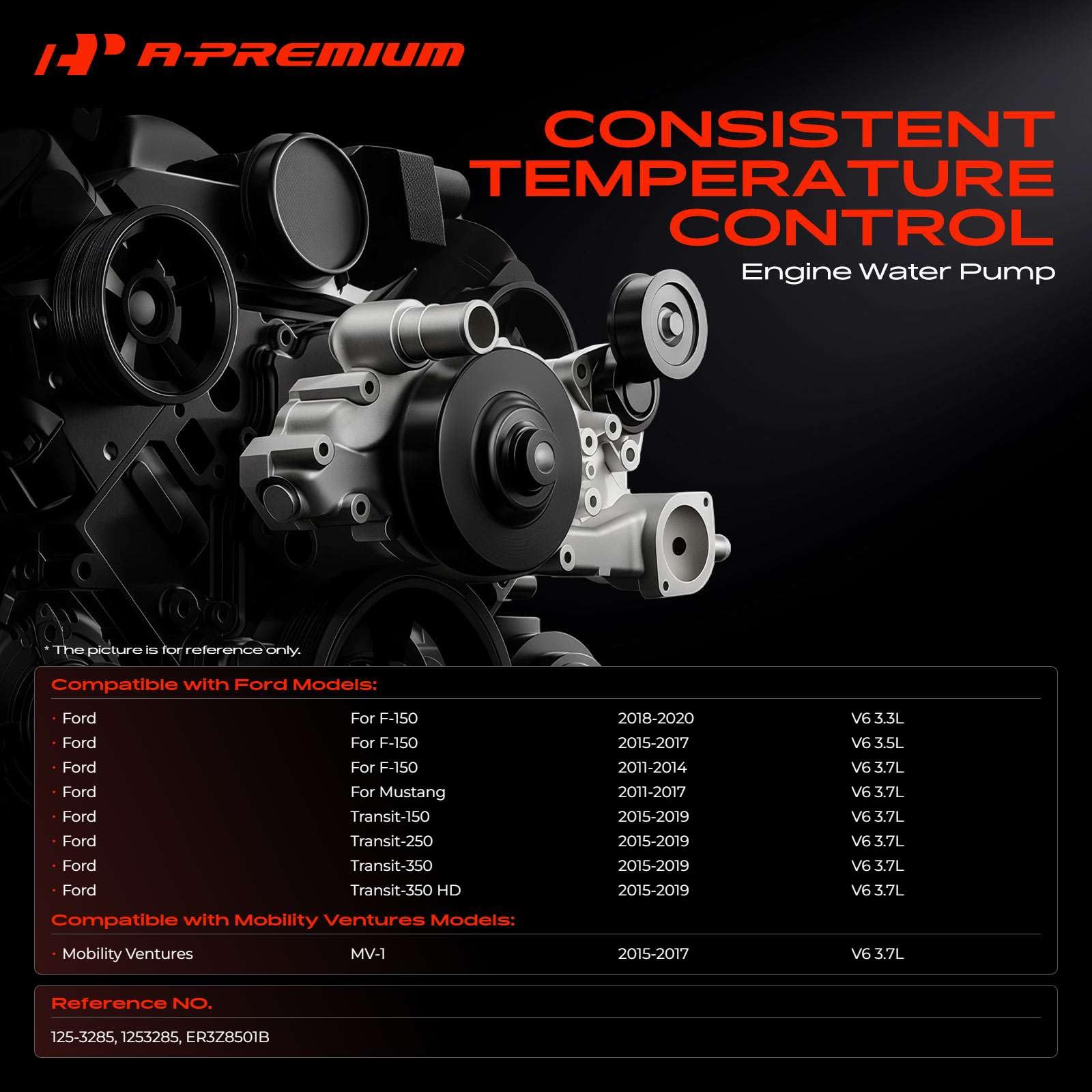 A-Premium water pump side profile highlighting compact design benefit