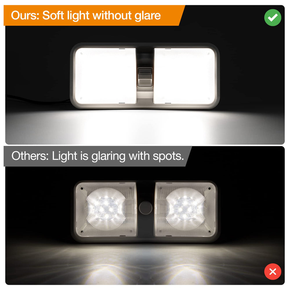 Aaleds installed in RV ceiling showing uniform cabin illumination benefit