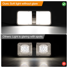 Aaleds installed in RV ceiling showing uniform cabin illumination benefit