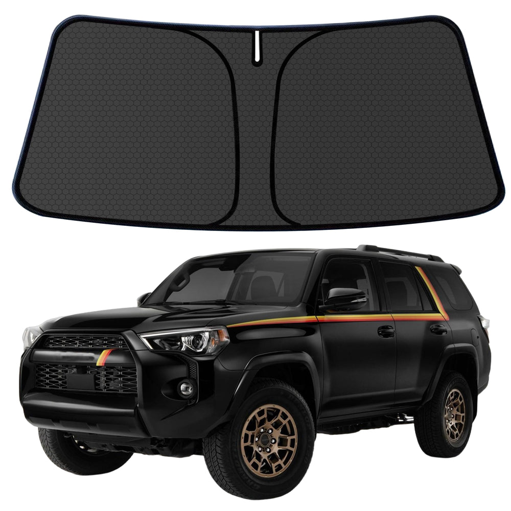 aatoppus sun shade front view installed showing full windshield coverage and heat reduction
