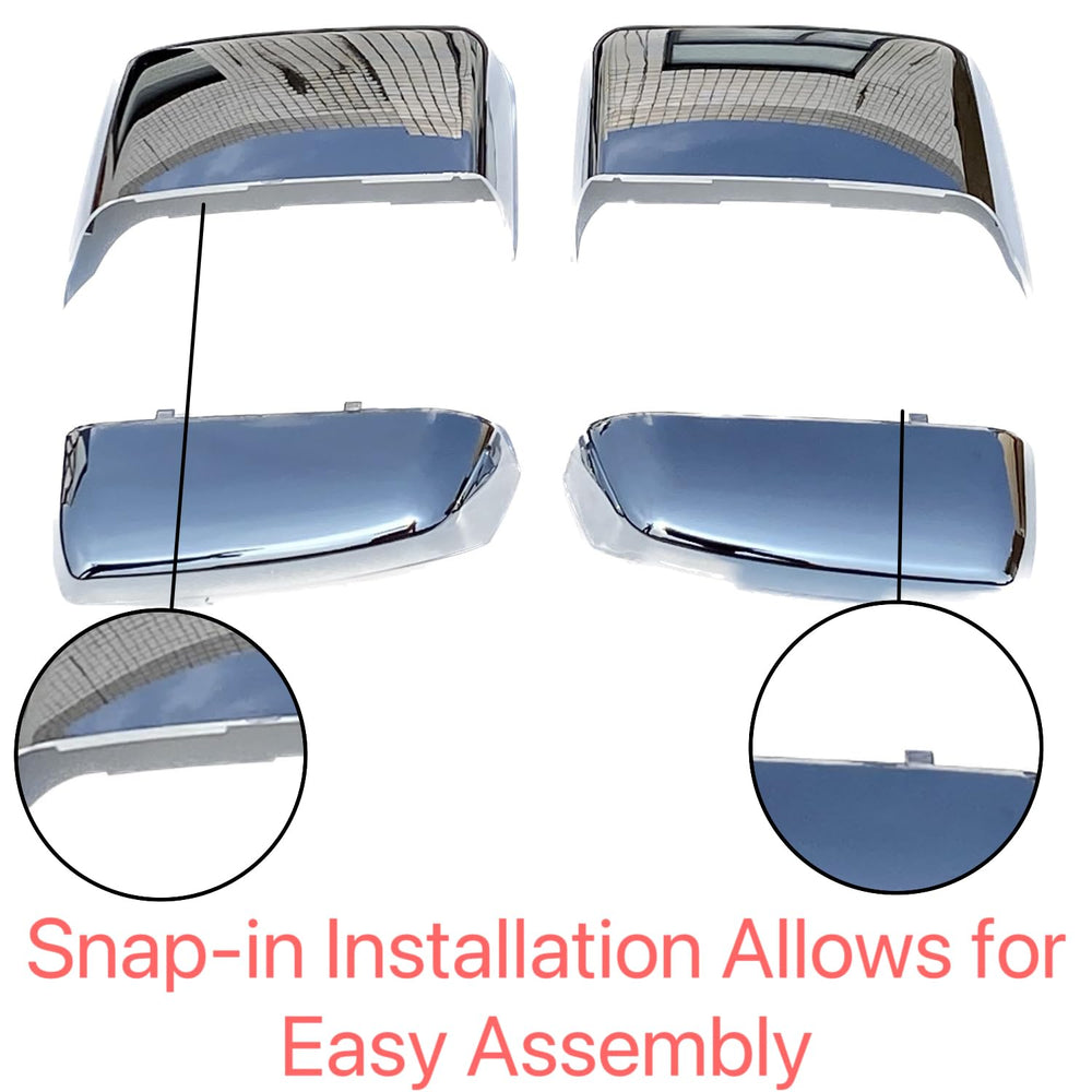 ABAGAEL chrome mirror cap installed on Silverado towing mirror showing improved appearance