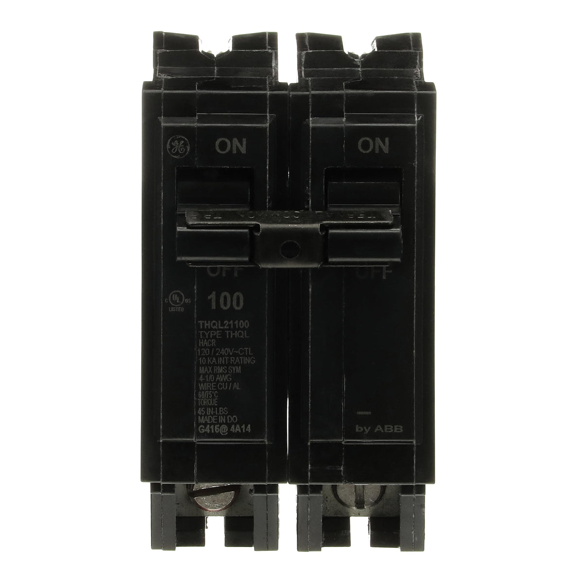 ABB THQL21100P front label showing model and amp rating for easy identification and safety