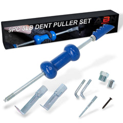 ABN slide hammer front packaging showing full 9-piece set and tools for easy dent repair