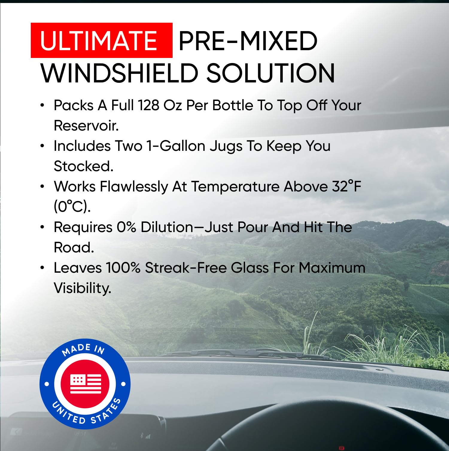 ABRO cleaner being sprayed on windshield demonstrating streak-free clarity