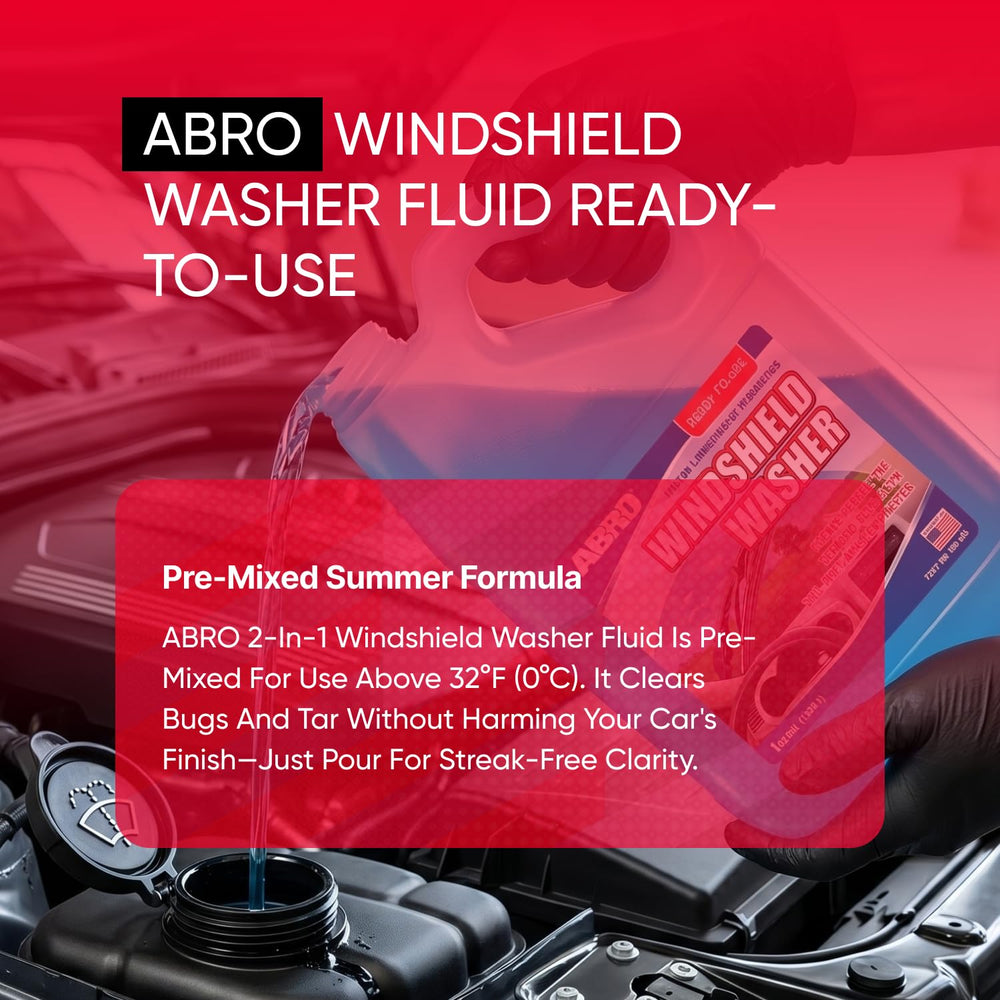 ABRO fluid spraying on windshield demonstrating fast cleaning benefit